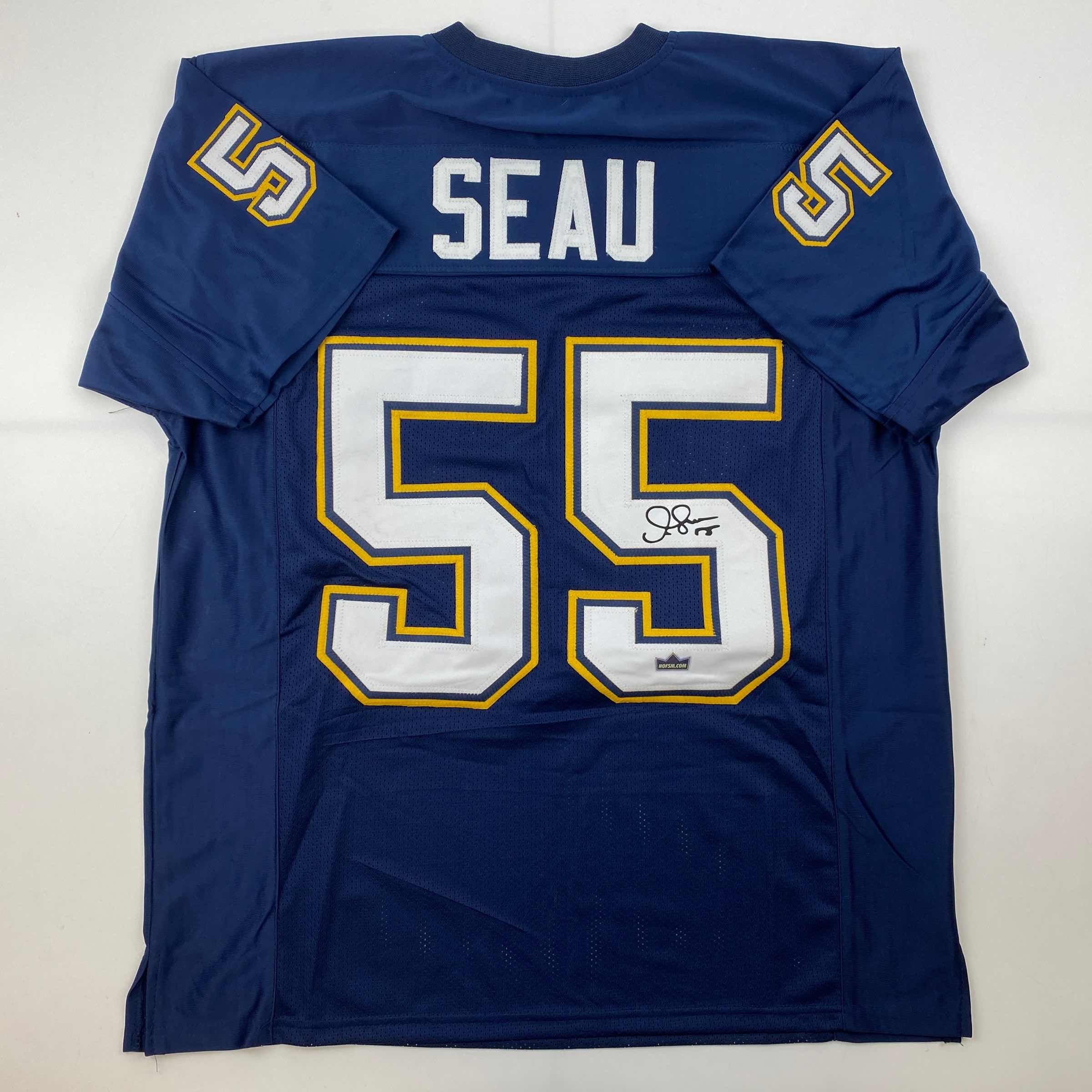 Facsimile Autographed Junior Seau San Diego Dark Blue Reprint Laser Auto Football Jersey Size Men's XL