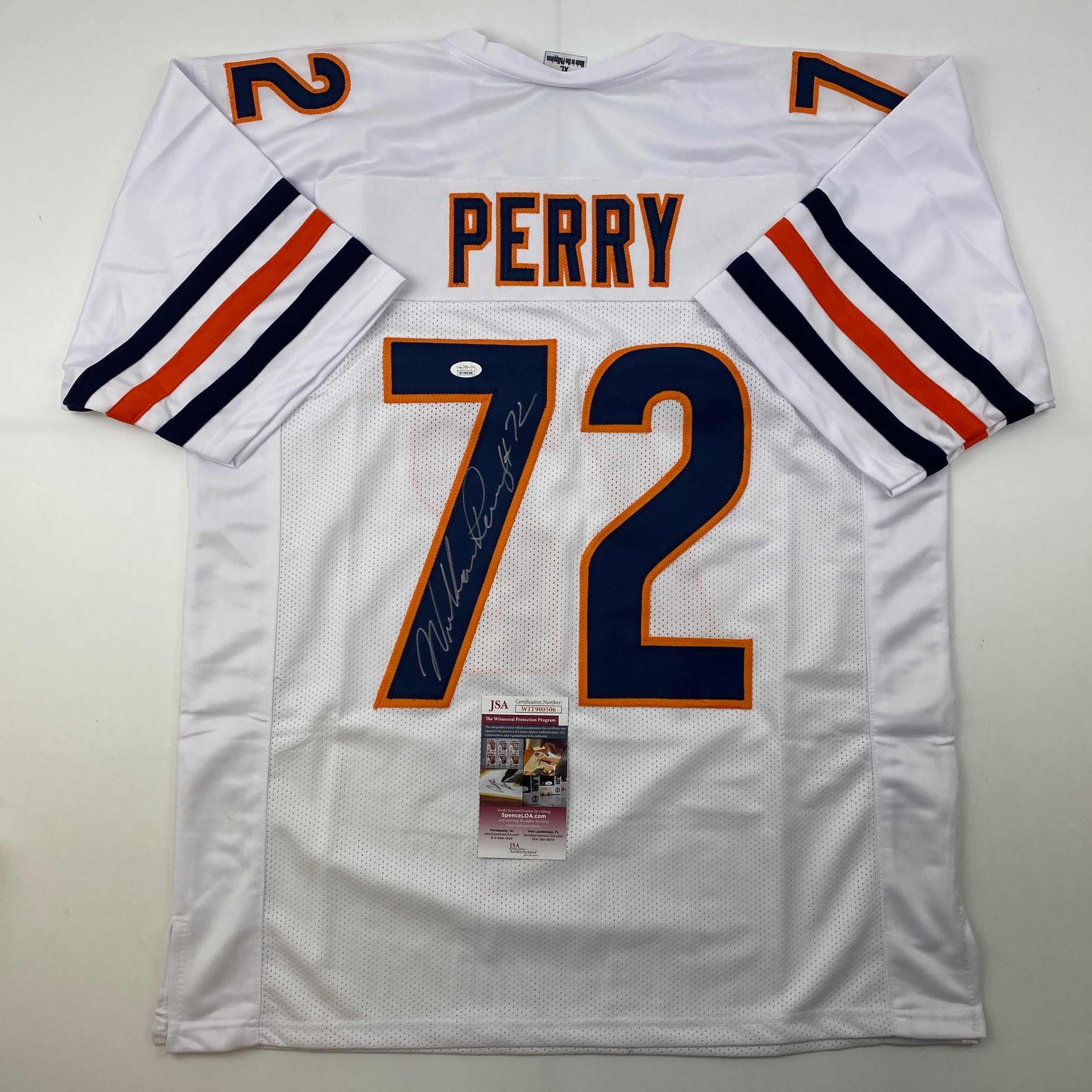 Autographed/Signed William Perry The Refrigerator Chicago White Football Jersey JSA COA