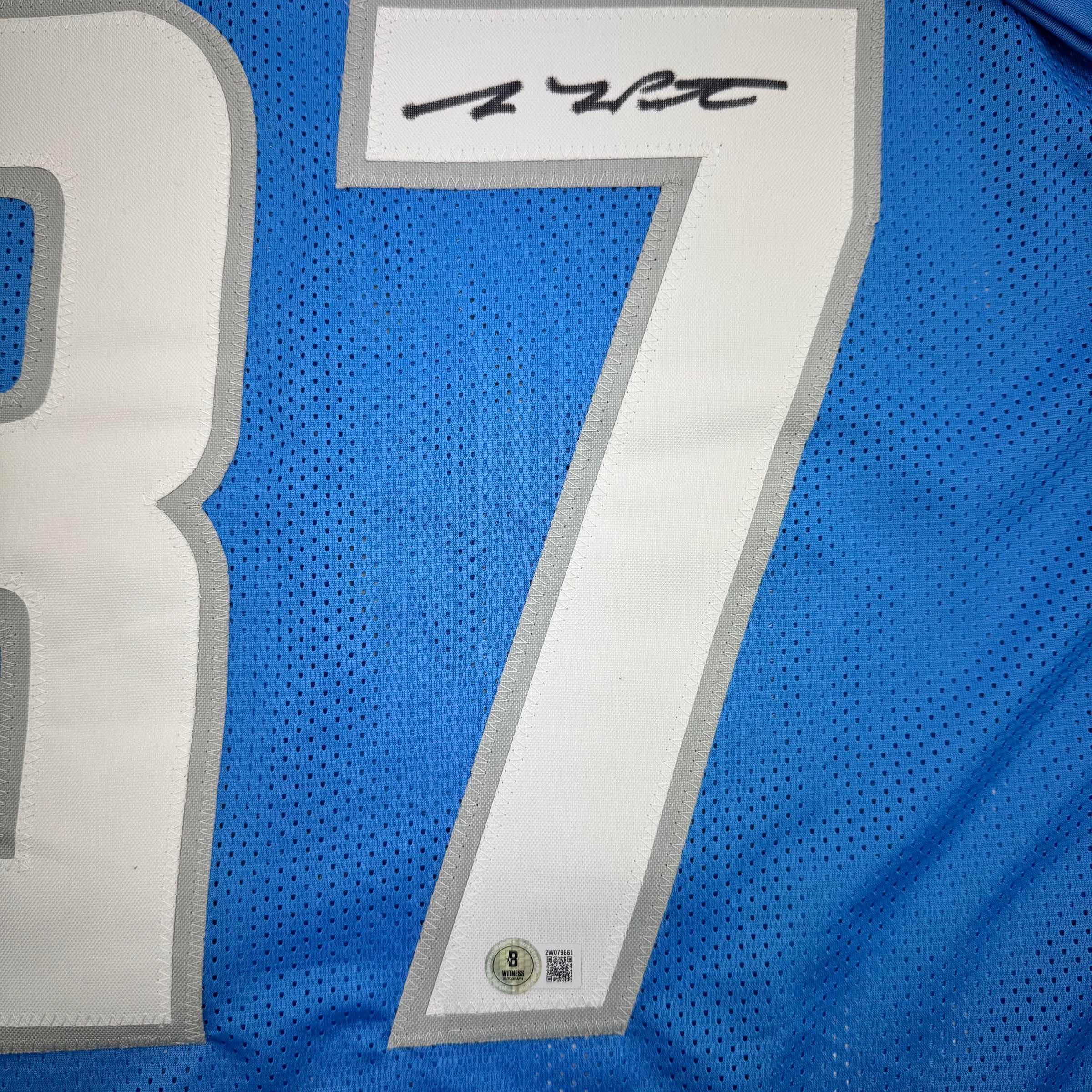 Autographed/Signed Sam LaPorta Detroit Blue Football Jersey Beckett BAS COA