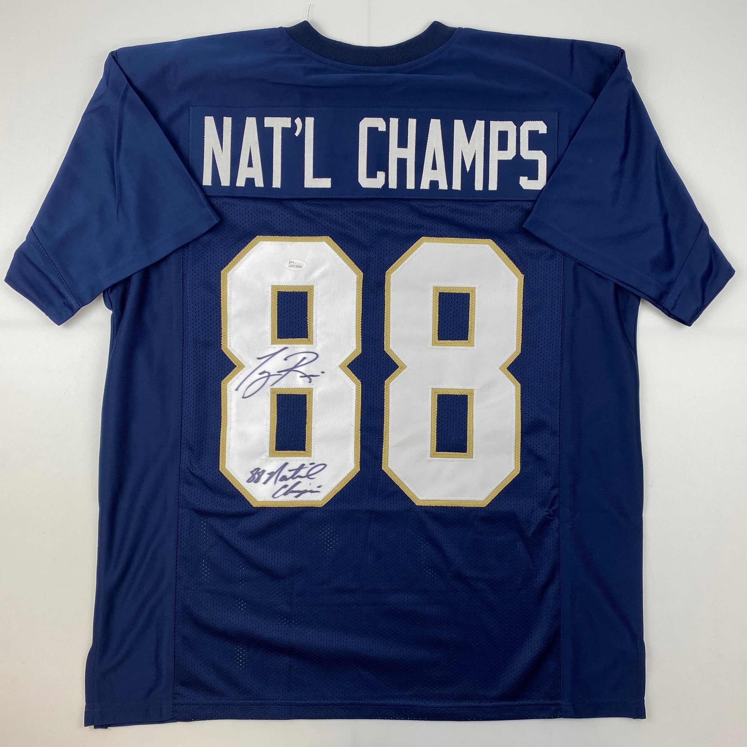 Autographed/Signed Tony Rice 1988 National Champions Notre Dame Blue College Football Jersey JSA COA