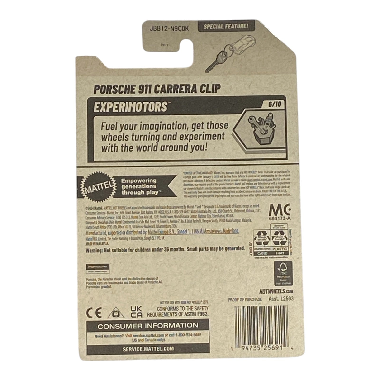 Hot Wheels Porsche 911 Carrera Clip - Experimotors Series 6/10