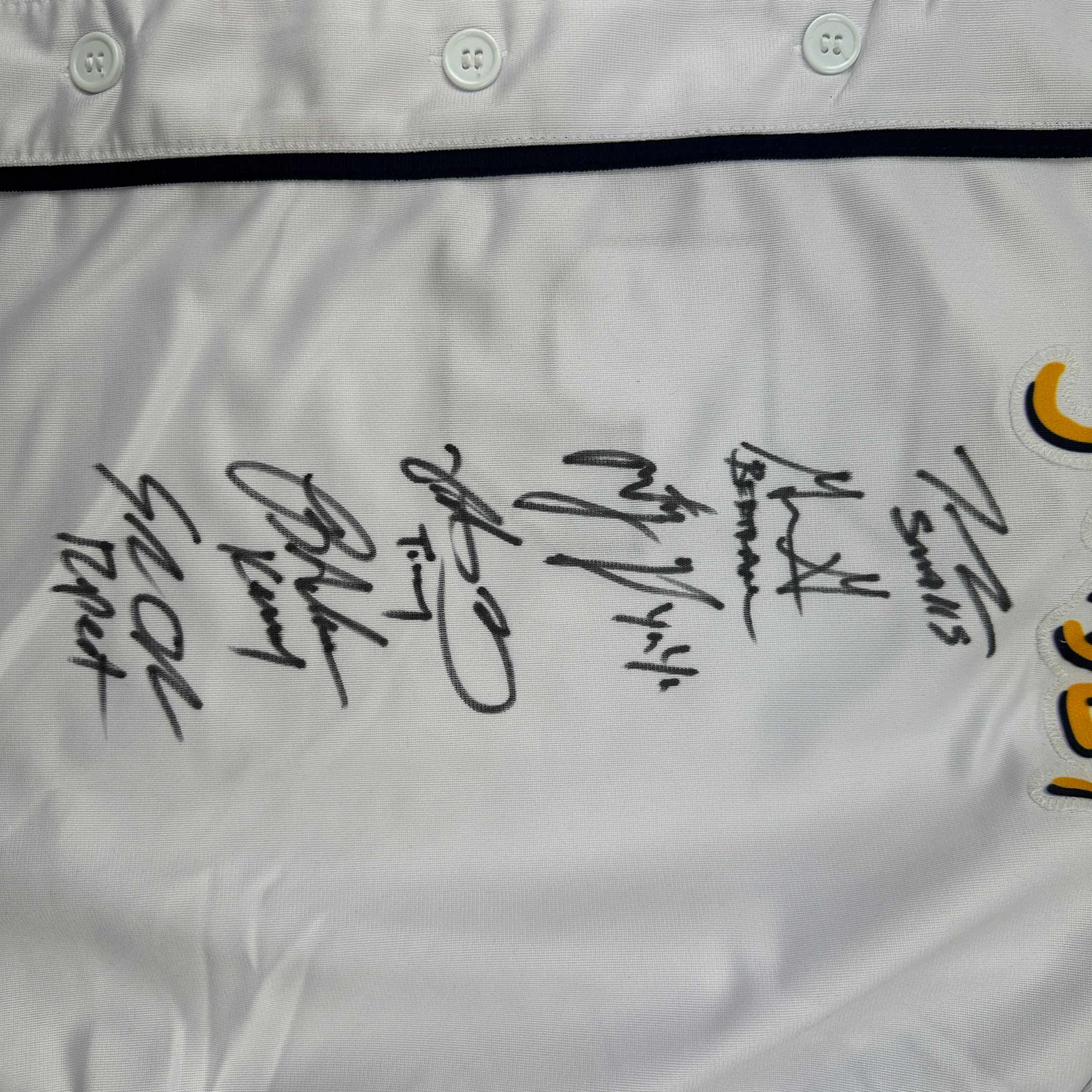 Autographed/Signed The Sandlot Movie 6x Cast Member Sigs White Baseball Jersey Beckett BAS COA