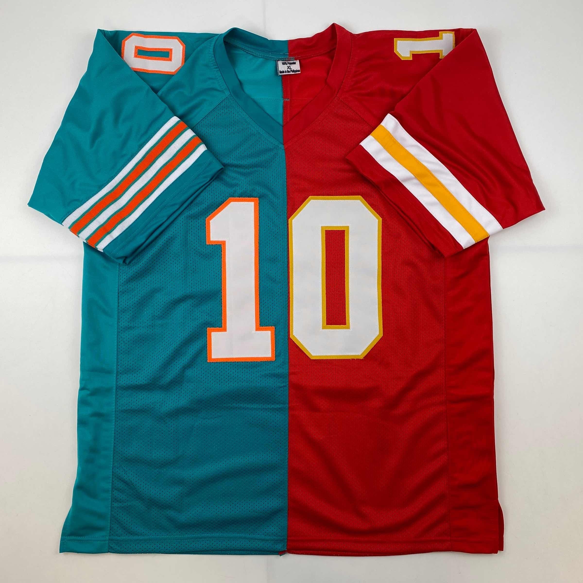 Autographed/Signed Tyreek Hill Miami Kansas City Split Red/Teal Football Jersey JSA COA