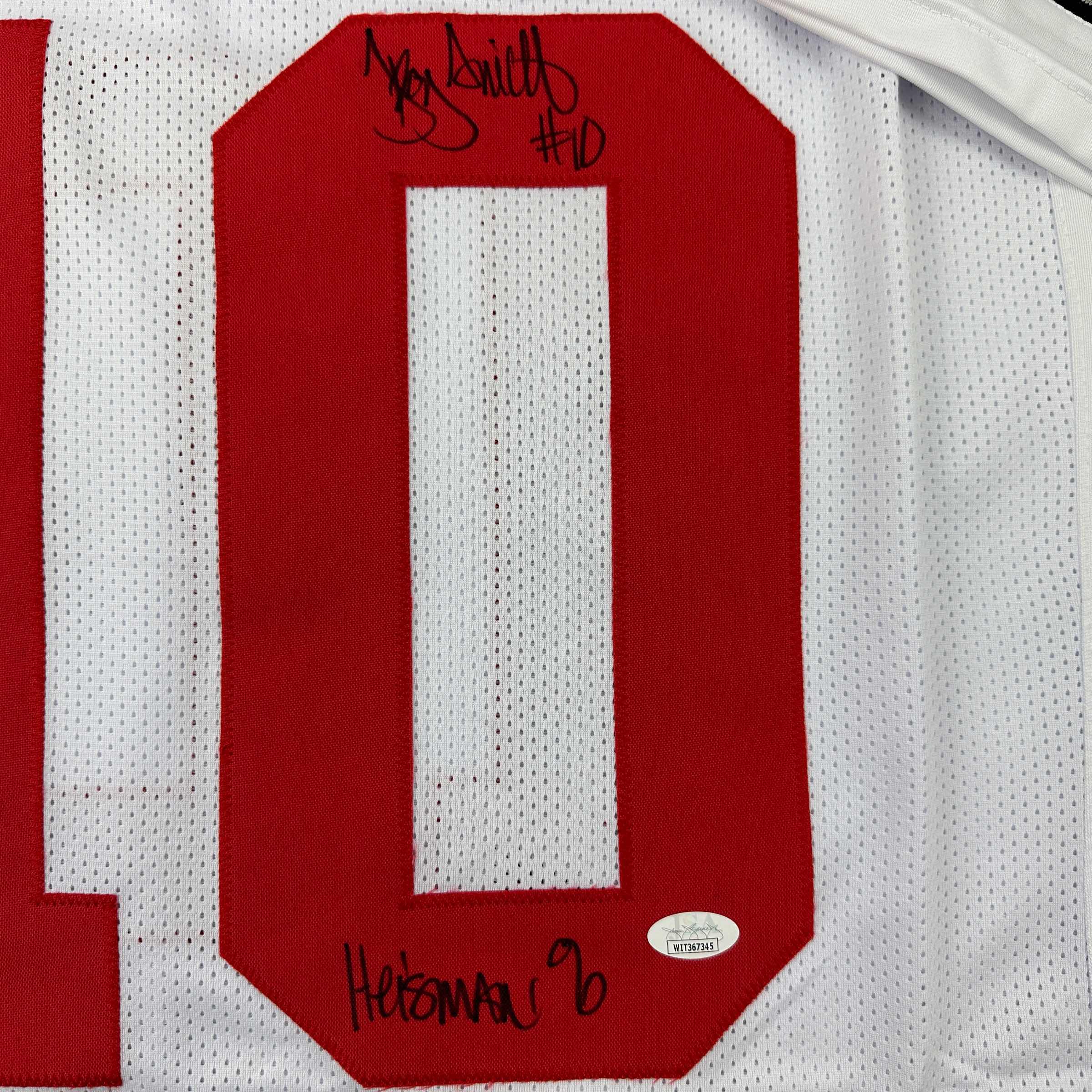 Autographed/Signed Troy Smith Heisman 06 Ohio State White College Football Jersey JSA COA