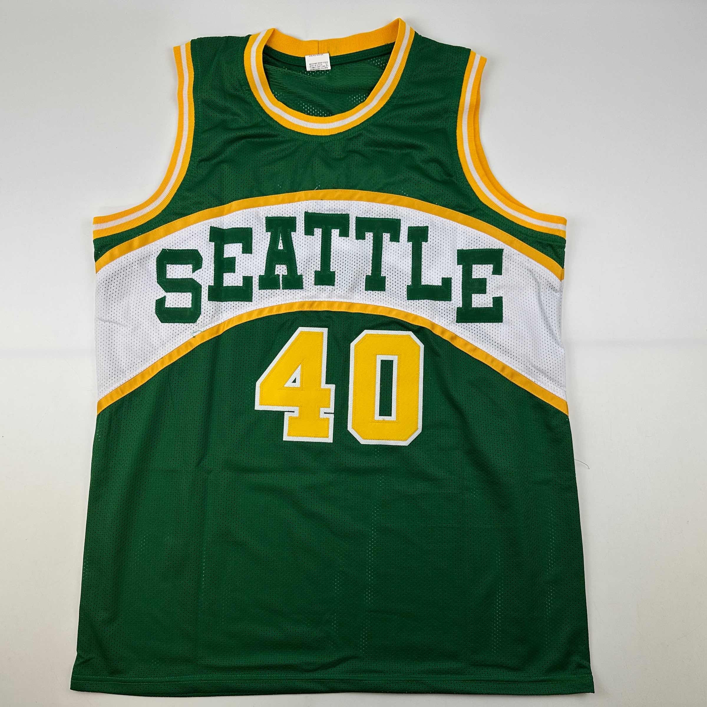 Facsimile Autographed Shawn Kemp Seattle Green Reprint Laser Auto Basketball Jersey Size Men's XL