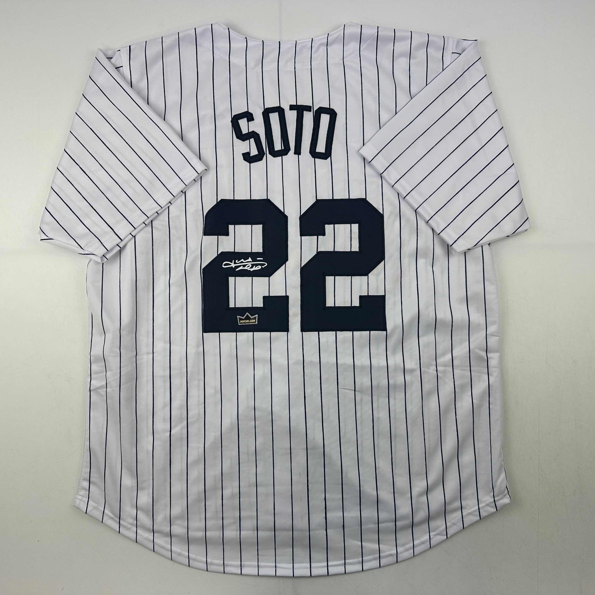 Facsimile Autographed Juan Soto New York Pinstripe Reprint Laser Auto Baseball Jersey Size Men's XL