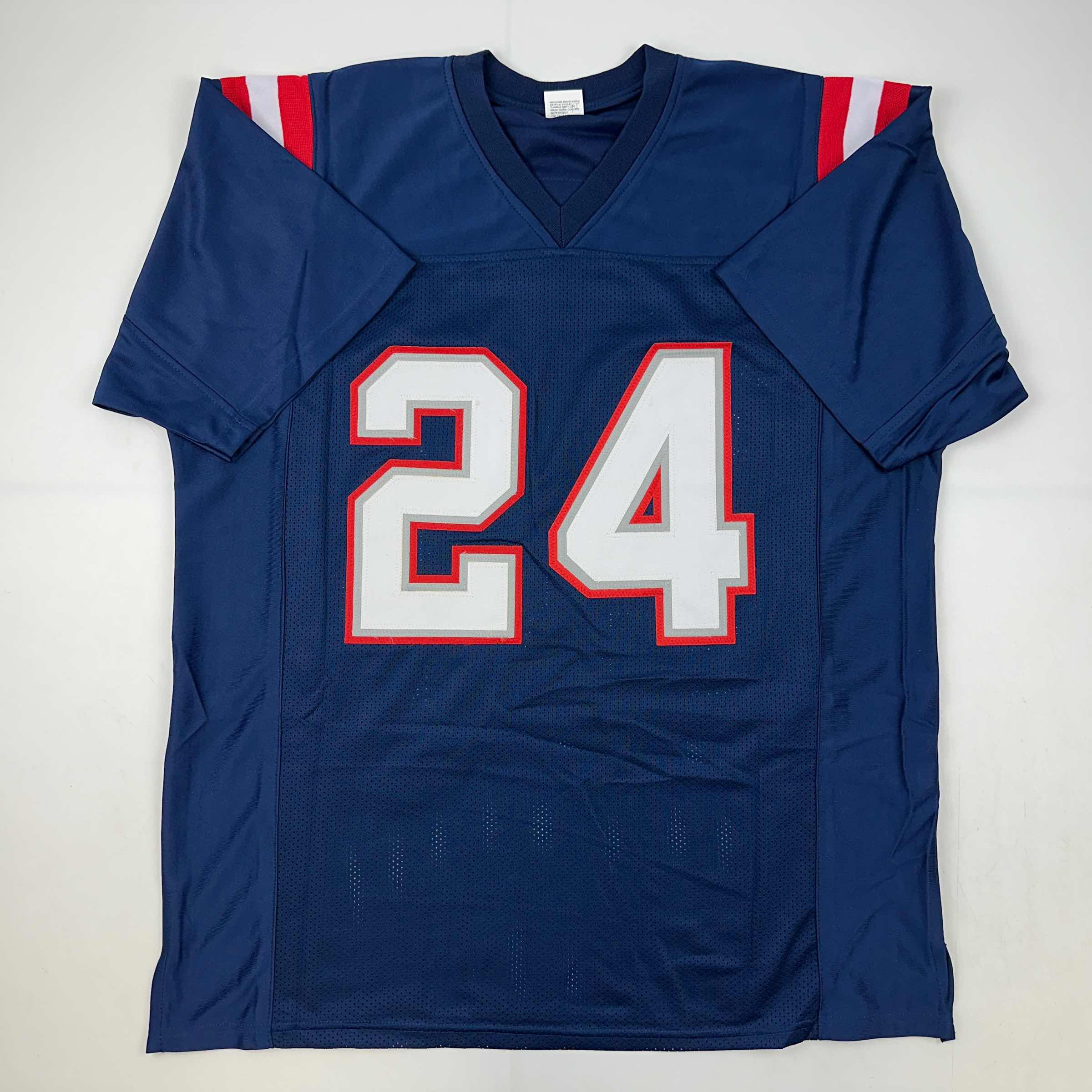 Facsimile Autographed Stephon Gilmore New England Blue Reprint Laser Auto Football Jersey Size Men's XL