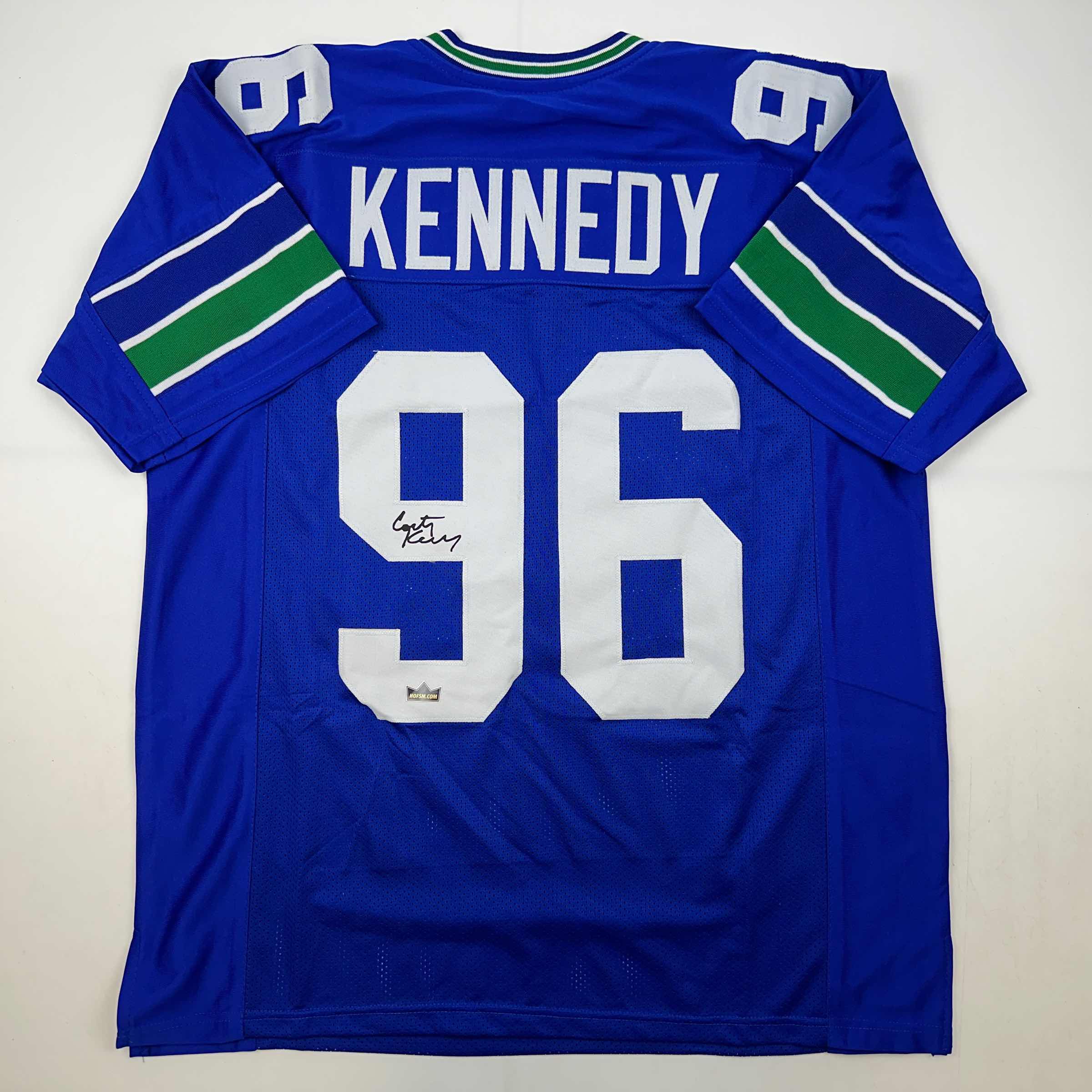 Facsimile Autographed Cortez Kennedy Seattle Blue Reprint Laser Auto Football Jersey Size Men's XL