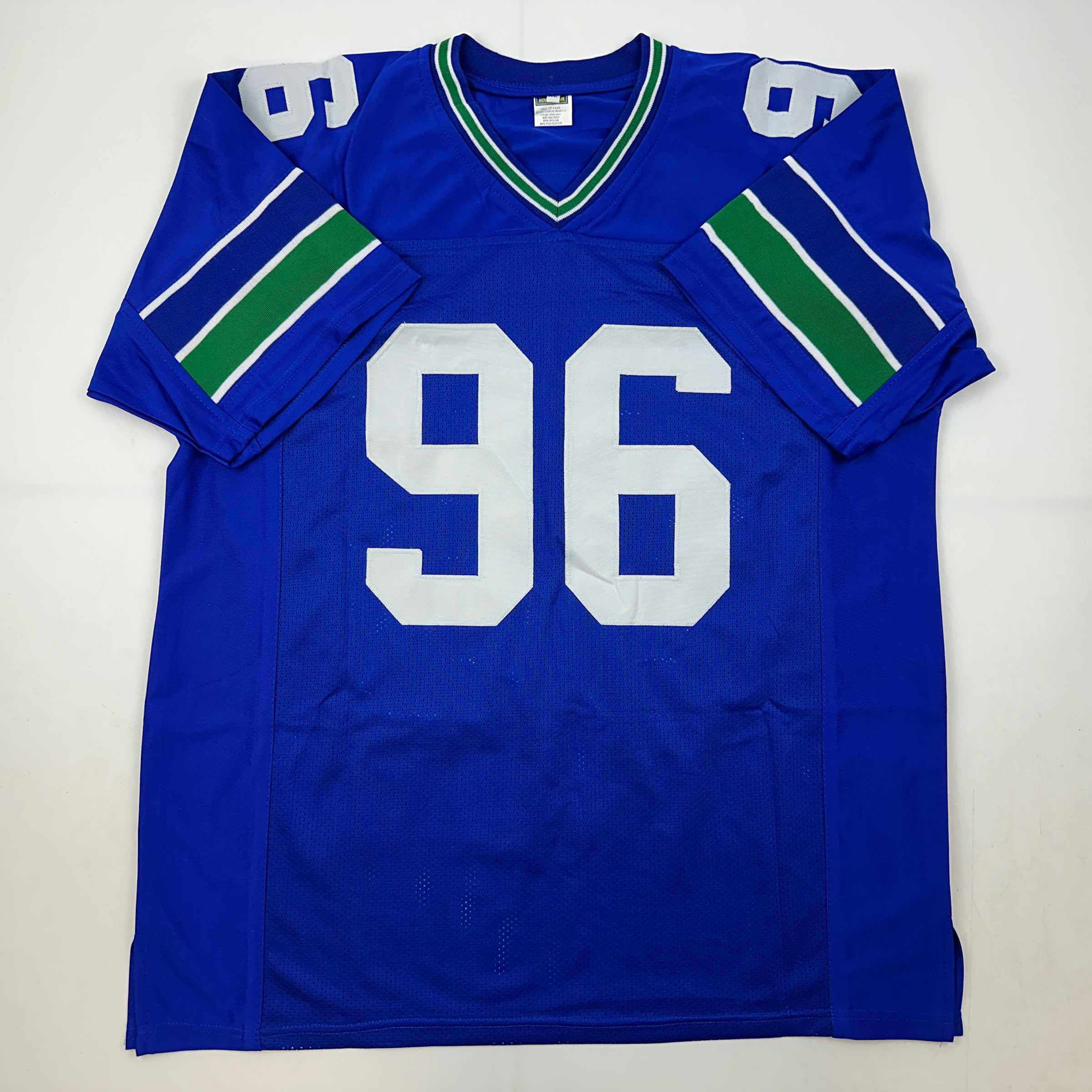 Facsimile Autographed Cortez Kennedy Seattle Blue Reprint Laser Auto Football Jersey Size Men's XL