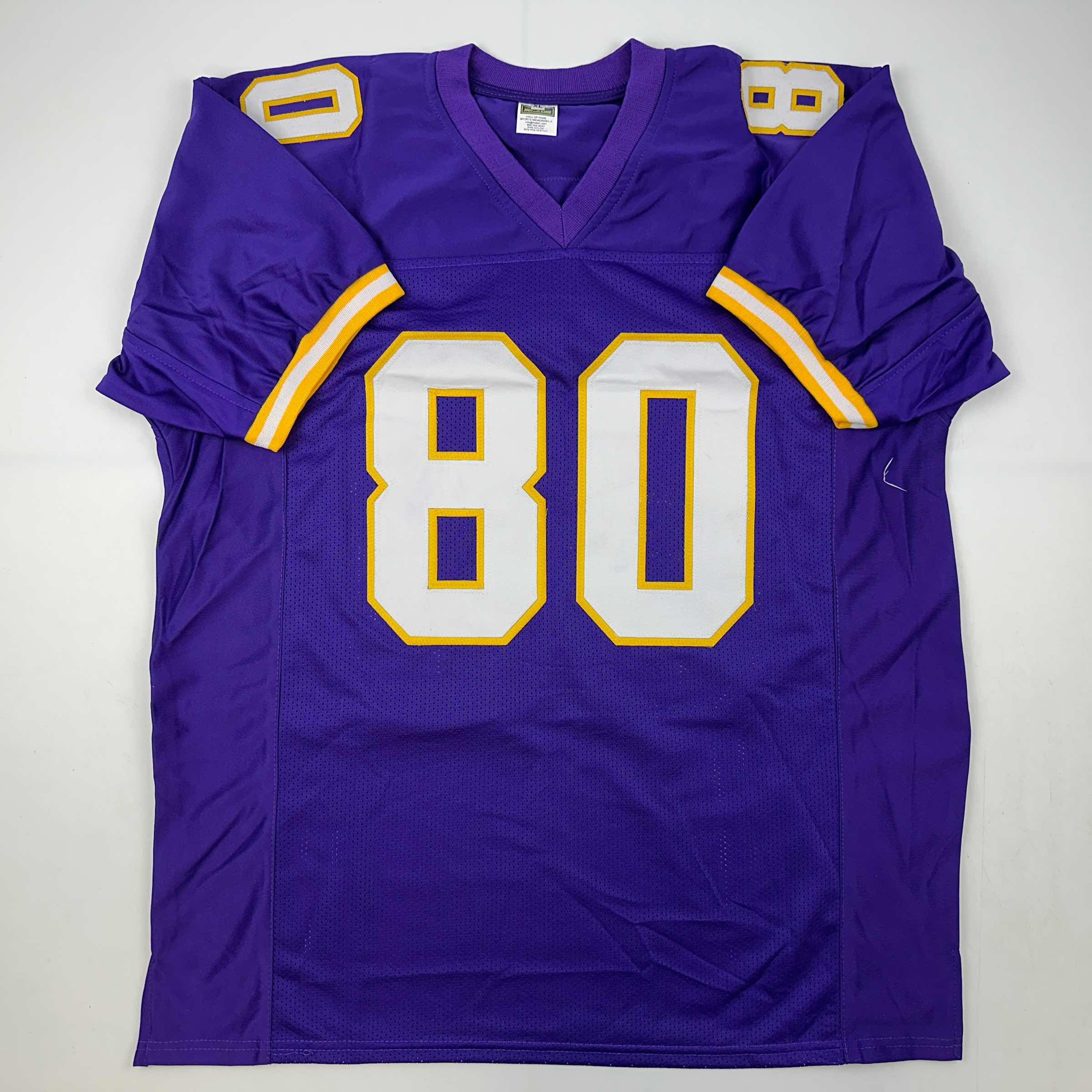 Facsimile Autographed Cris Carter Minnesota Purple Reprint Laser Auto Football Jersey Size Men's XL