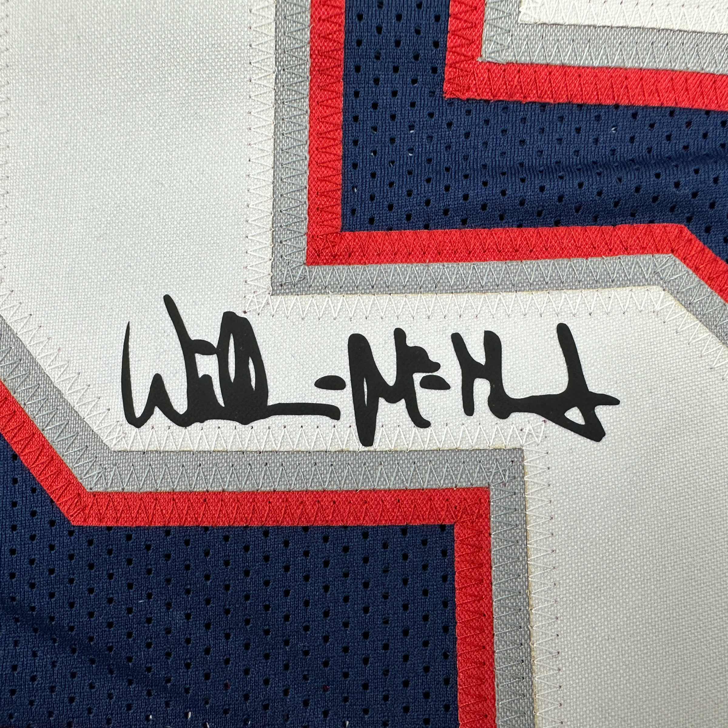 Facsimile Autographed Willie McGinest New England Blue Reprint Laser Auto Football Jersey Size Men's XL