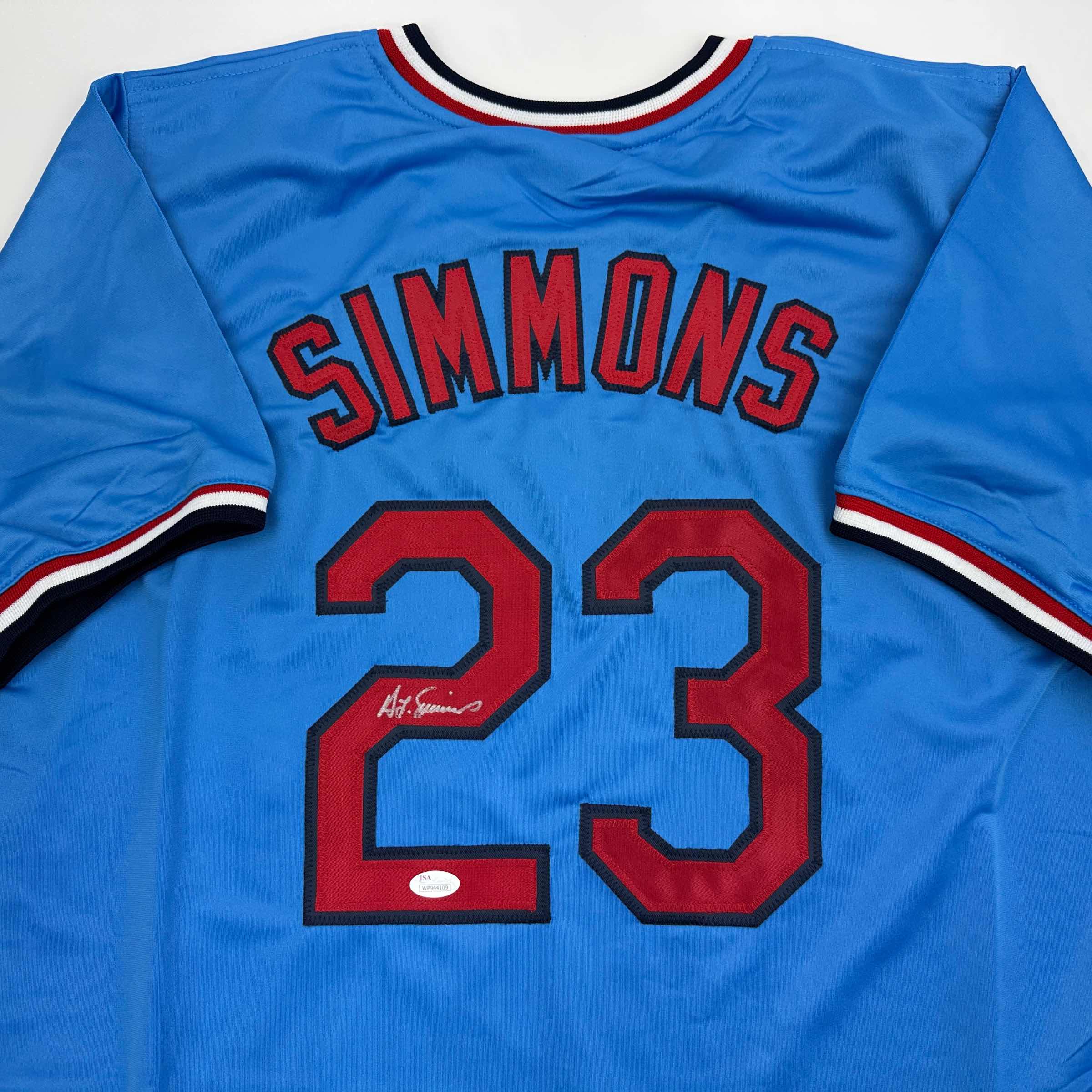 Autographed/Signed Ted Simmons St. Louis Blue Baseball Jersey JSA COA