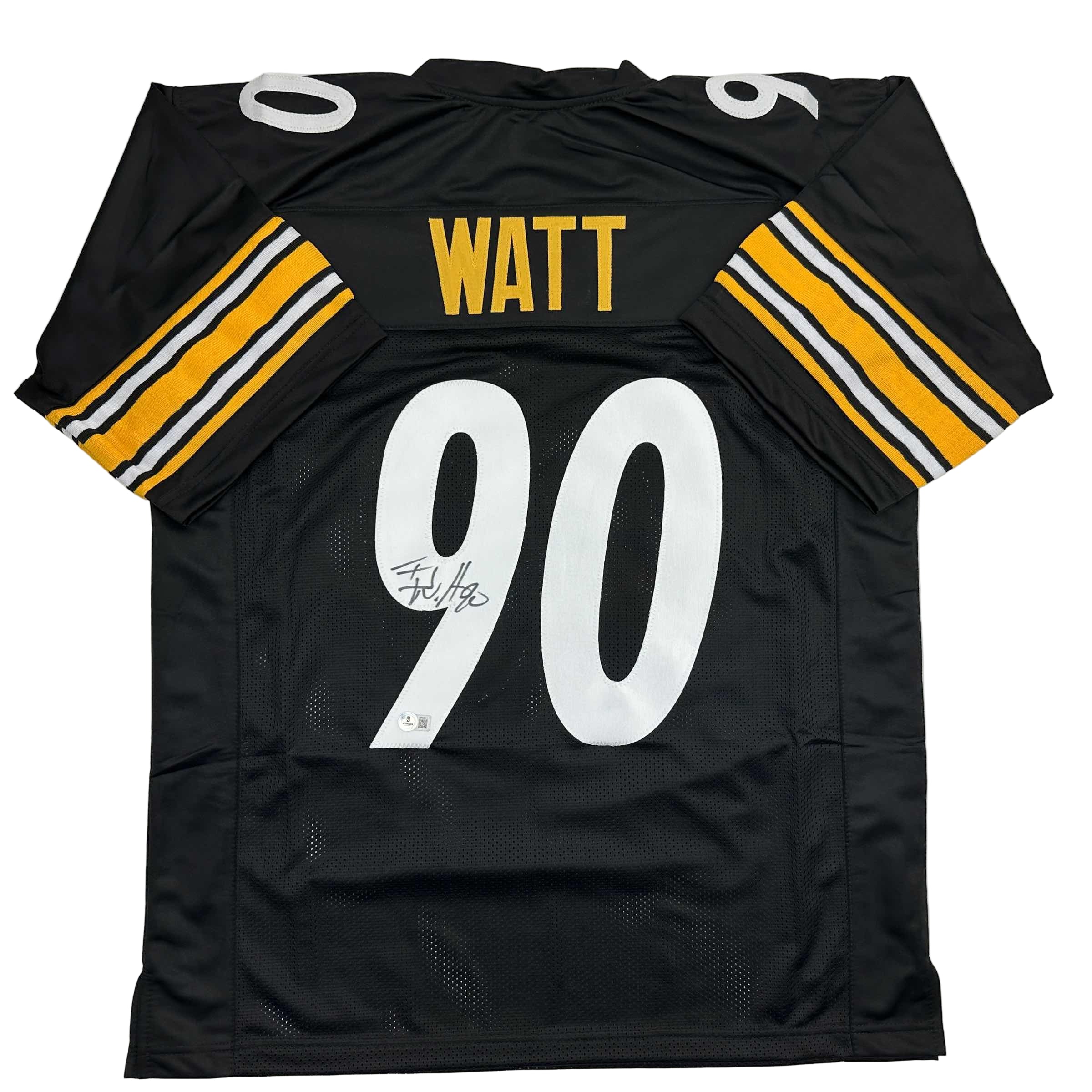 Autographed/Signed TJ T.J. Watt Pittsburgh Black Football Jersey Beckett BAS COA