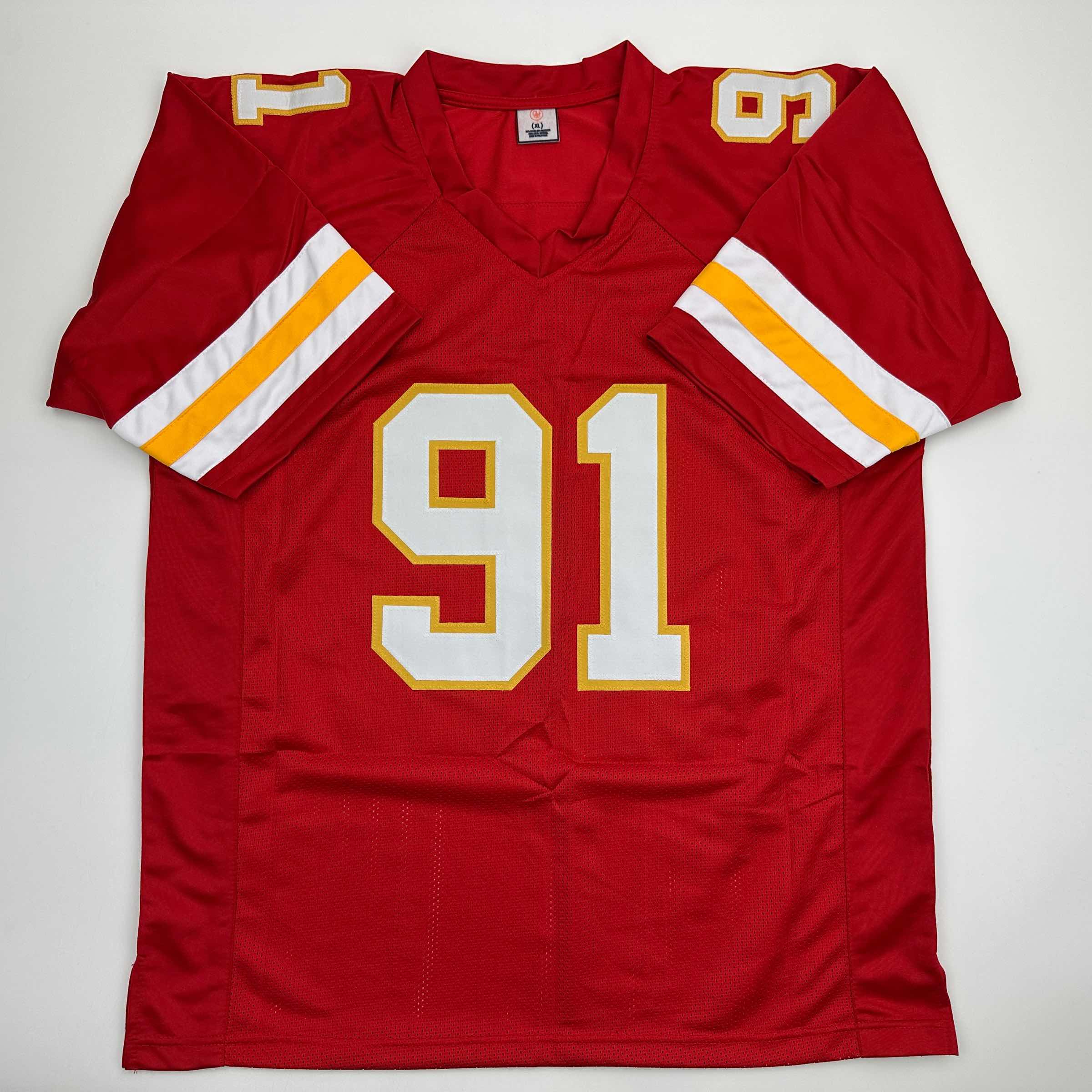 Autographed/Signed Tamba Hali Kansas City Red Football Jersey Beckett BAS COA