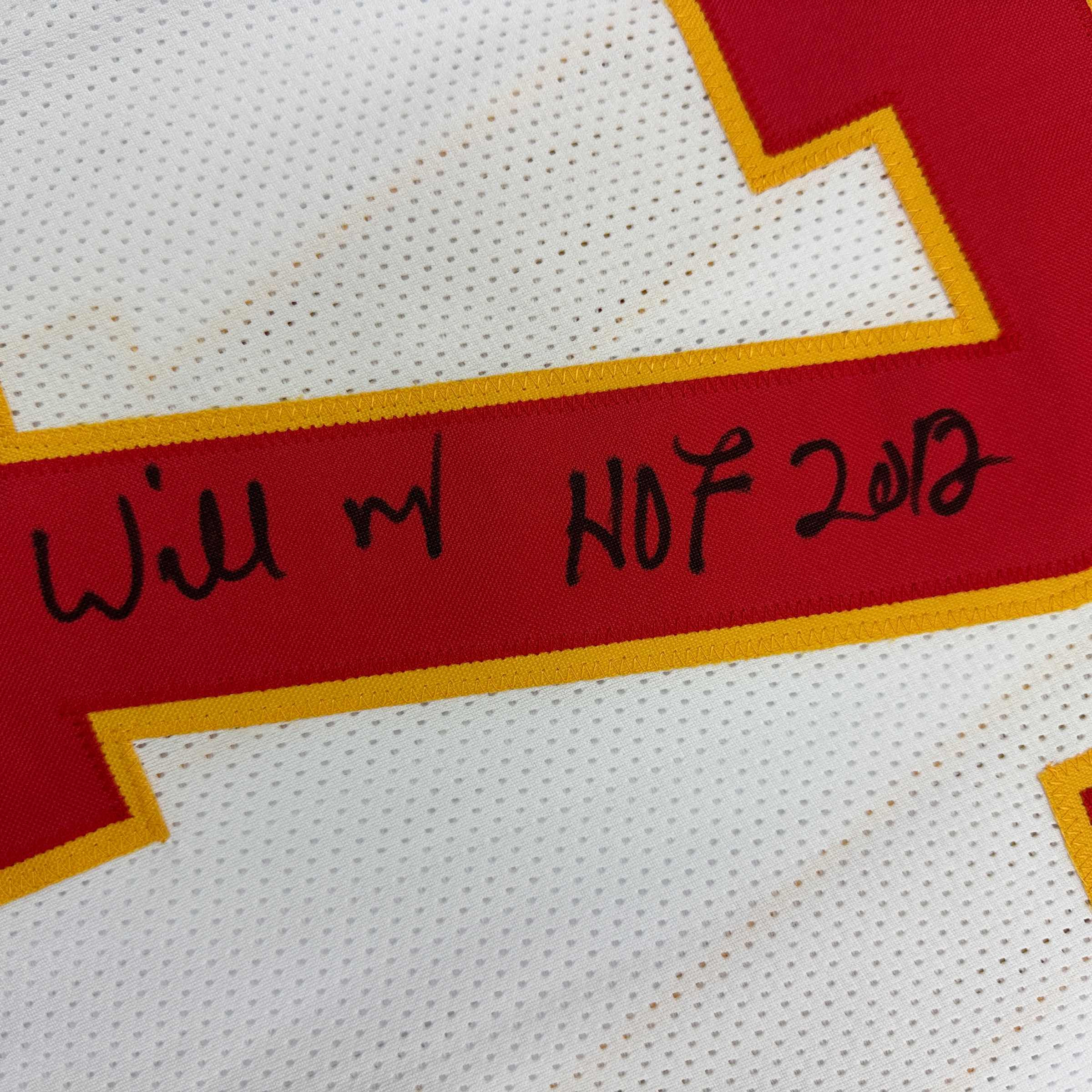 Autographed/Signed Willie Roaf HOF 2012 Kansas City White Football Jersey Beckett BAS COA