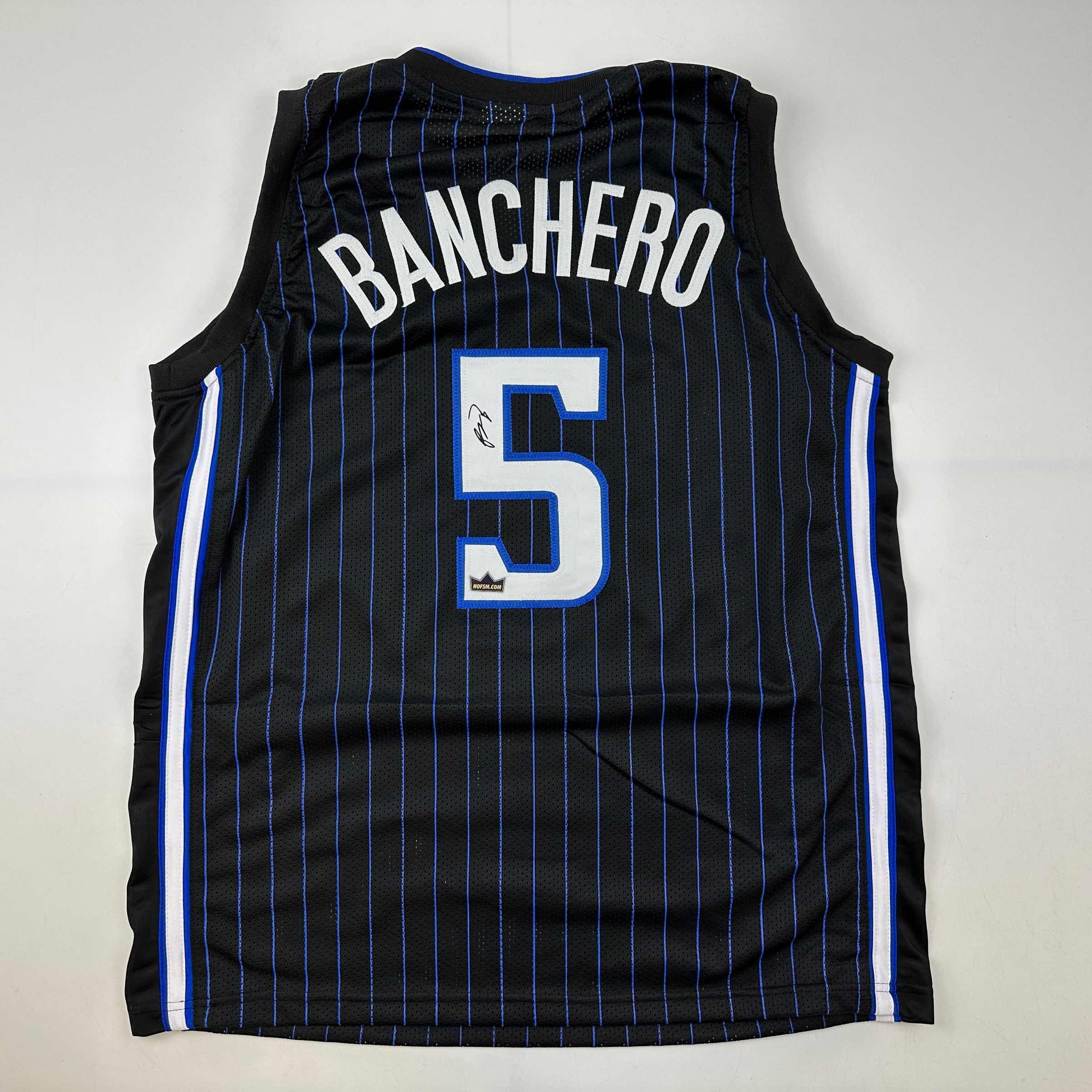 Facsimile Autographed Paolo Banchero Orlando Black Pinstripe Reprint Laser Auto Basketball Jersey Size Men's XL