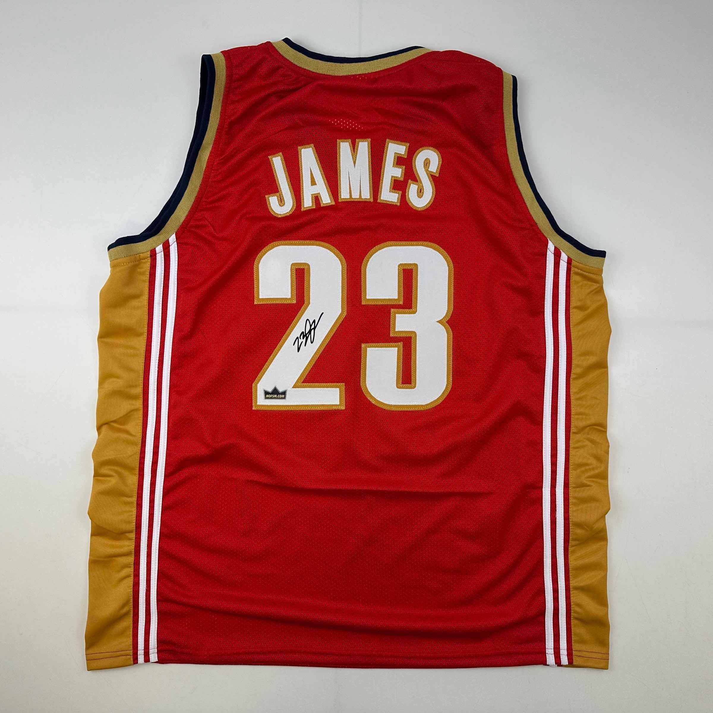 Facsimile Autographed LeBron James Cleveland Red Reprint Laser Auto Basketball Jersey Size Men's XL