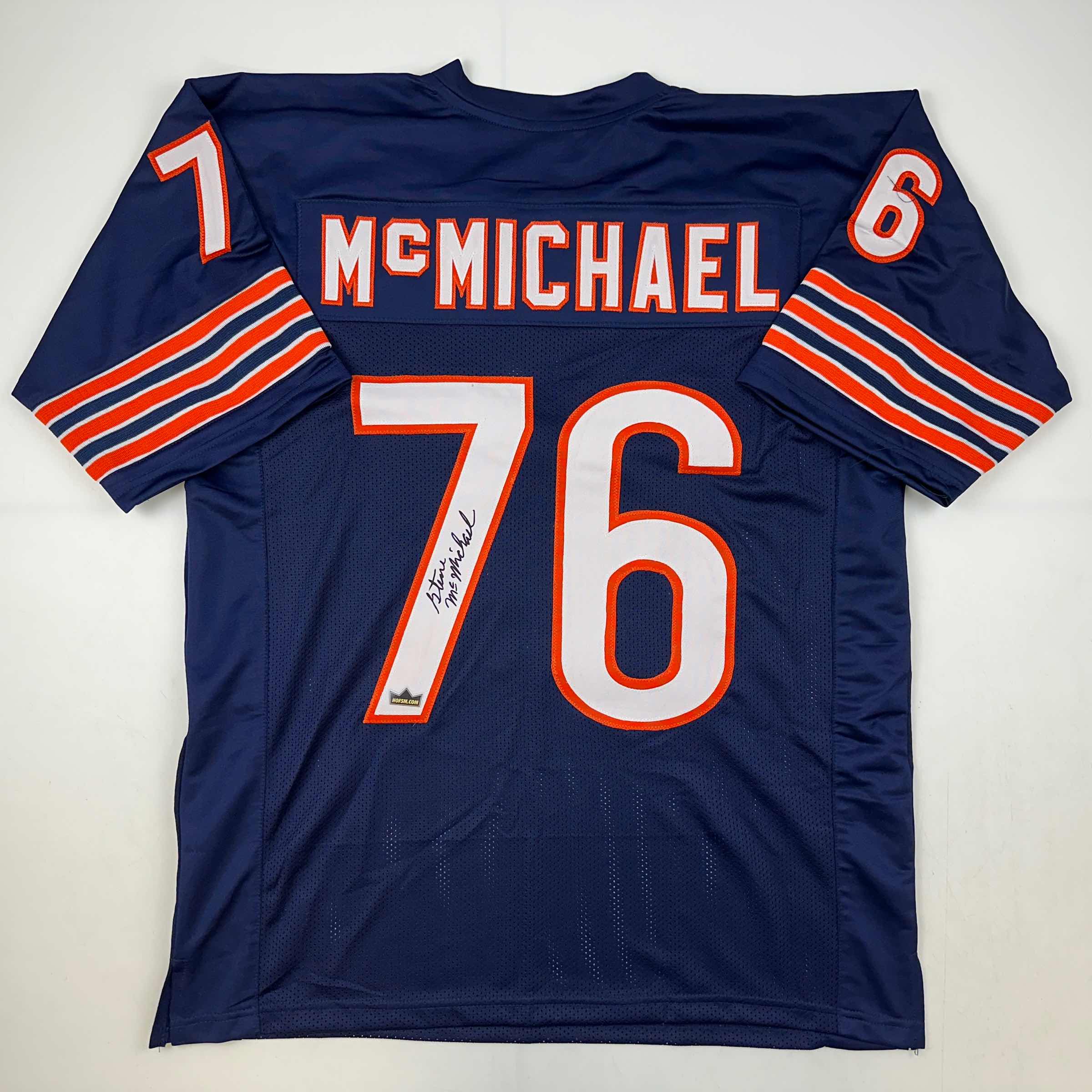Facsimile Autographed Steve McMichael Chicago Blue Reprint Laser Auto Football Jersey Size Men's XL