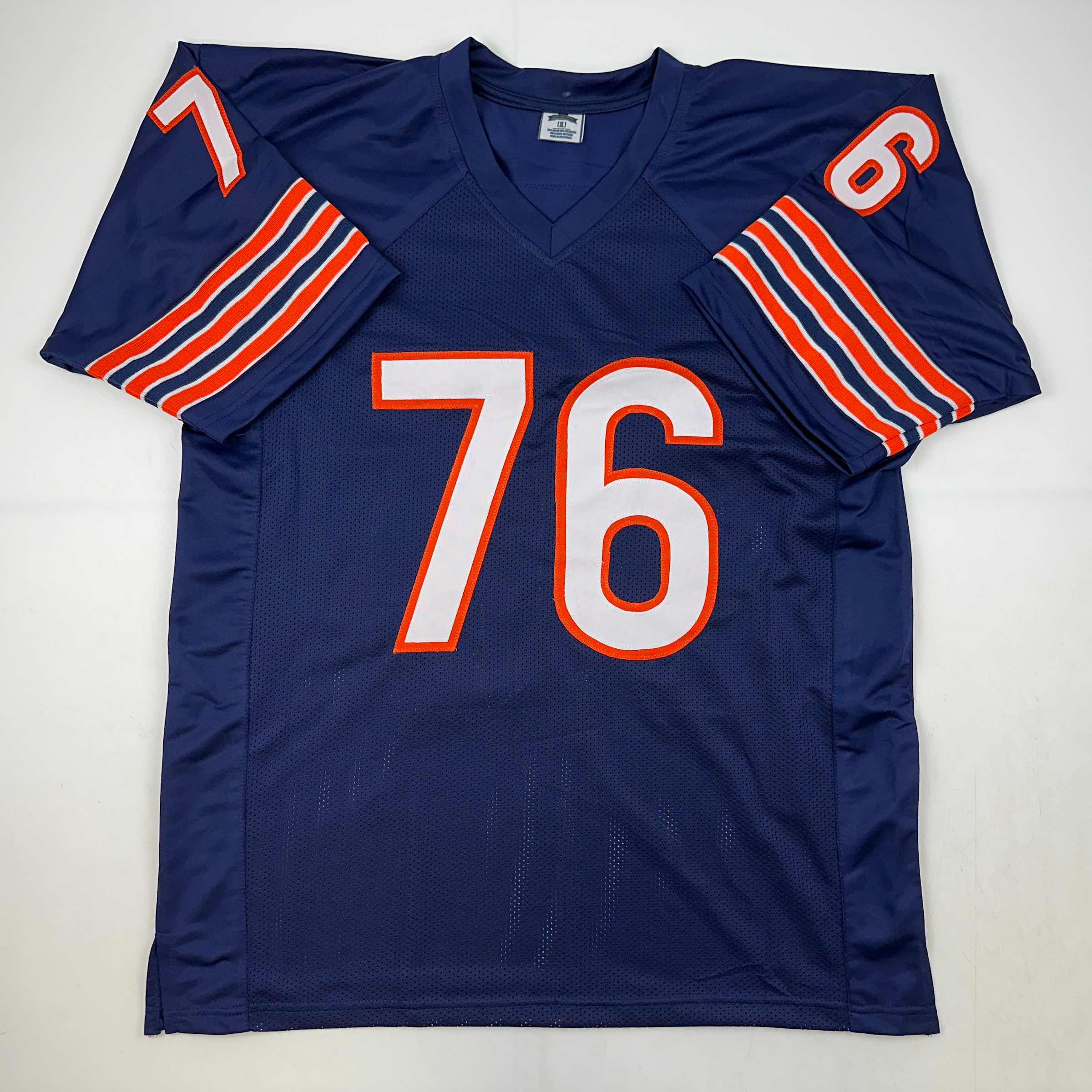 Facsimile Autographed Steve McMichael Chicago Blue Reprint Laser Auto Football Jersey Size Men's XL