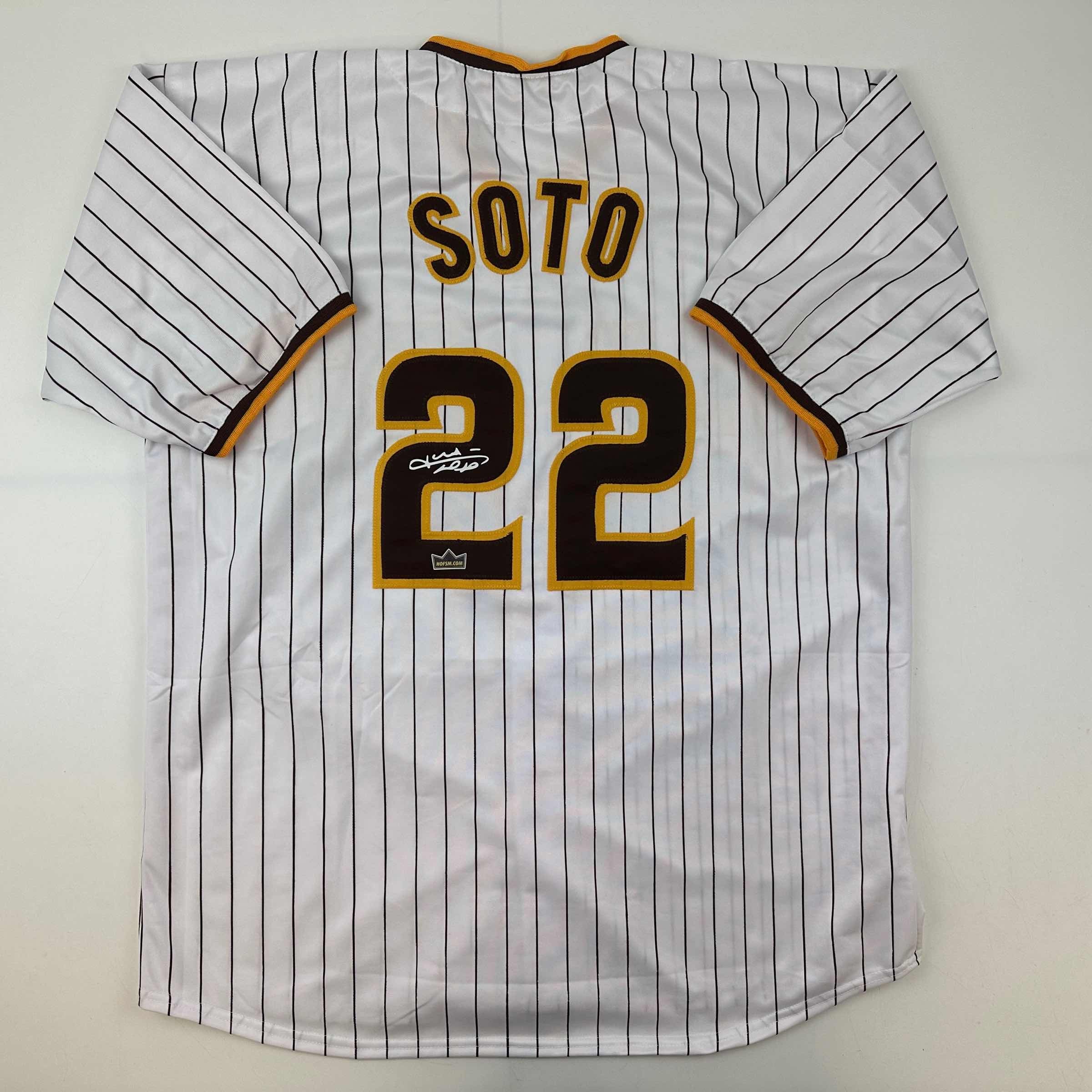 Facsimile Autographed Juan Soto San Diego Pinstripe Reprint Laser Auto Baseball Jersey Size Men's XL