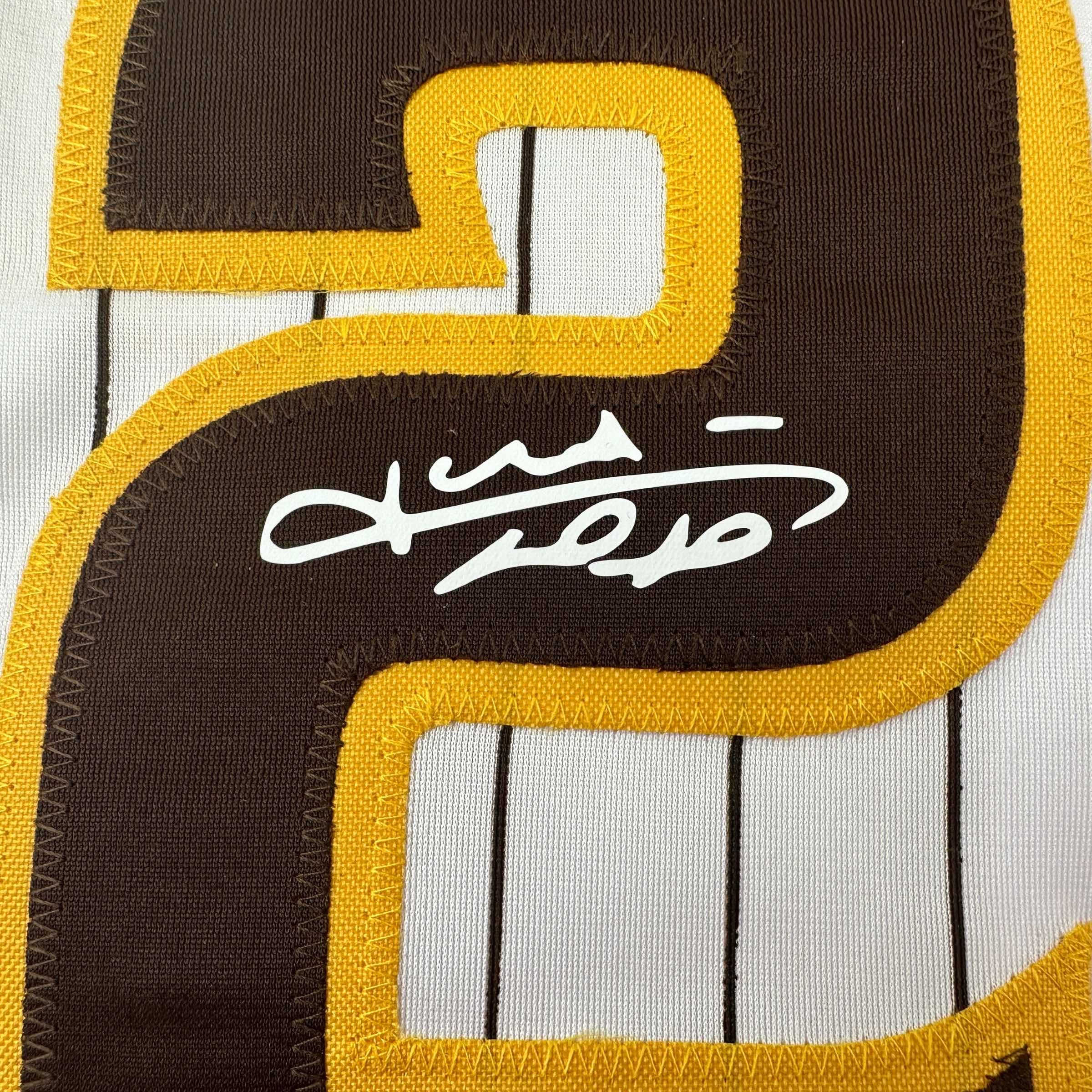 Facsimile Autographed Juan Soto San Diego Pinstripe Reprint Laser Auto Baseball Jersey Size Men's XL