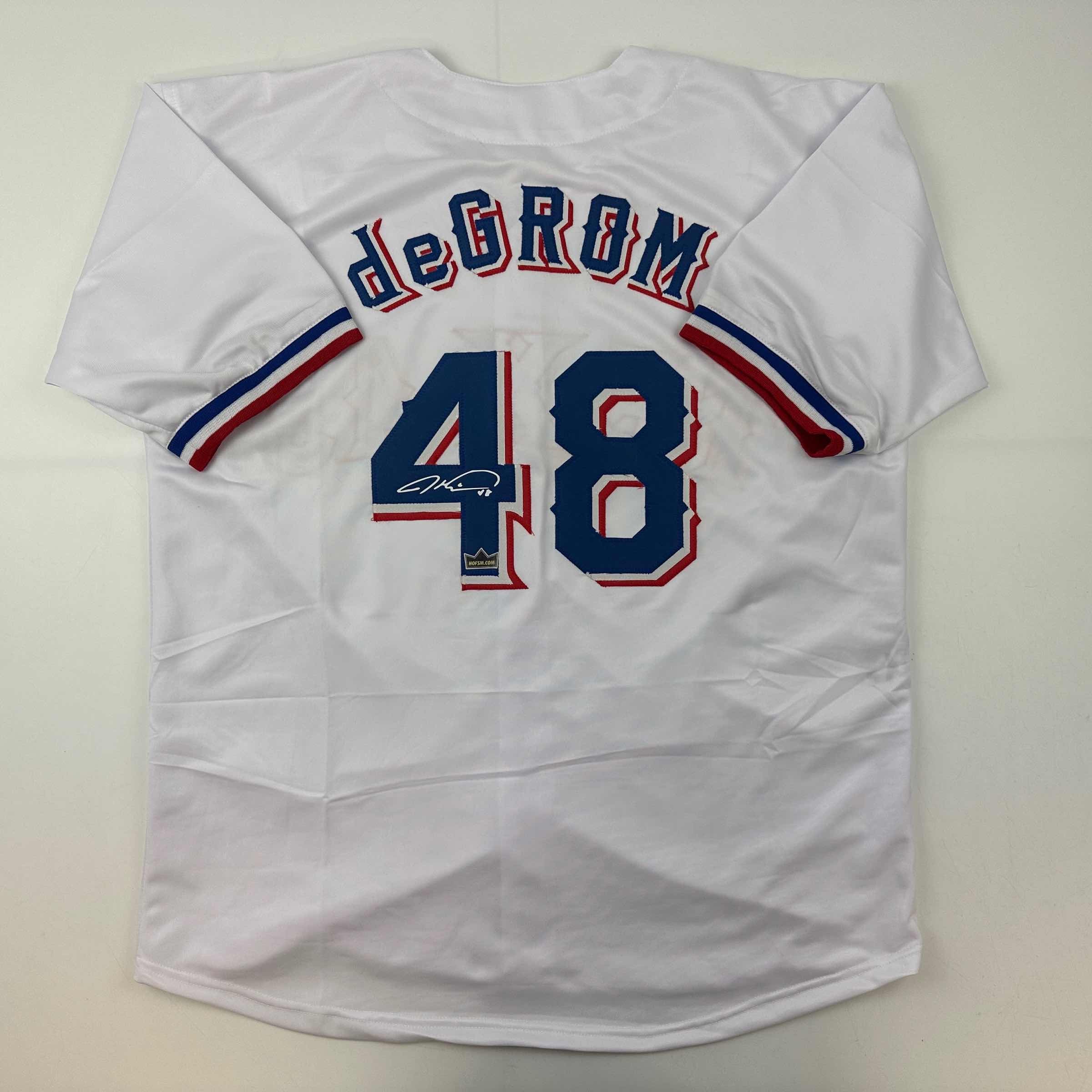 Facsimile Autographed Jacob DeGrom Texas White Reprint Laser Auto Baseball Jersey Size Men's XL