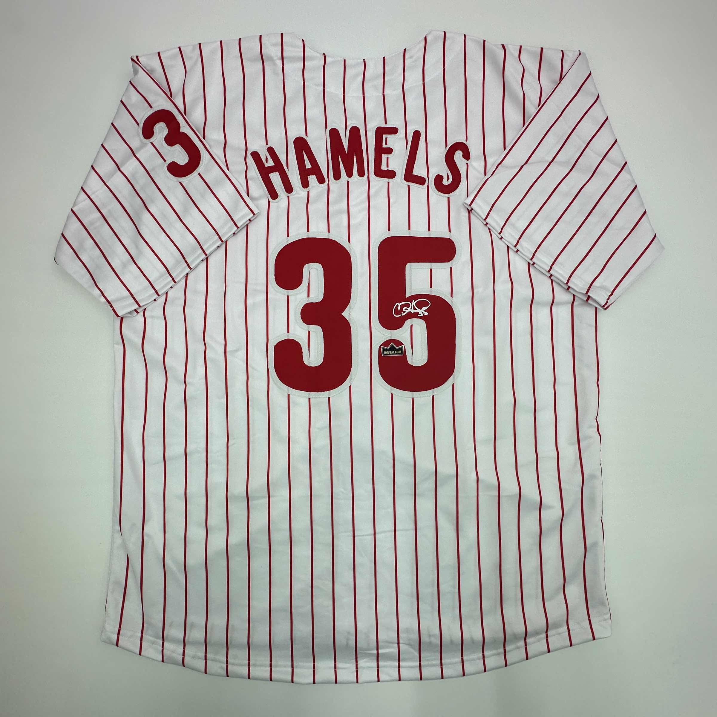 Facsimile Autographed Cole Hamels Philadelphia Pinstripe Reprint Laser Auto Baseball Jersey Size Men's XL