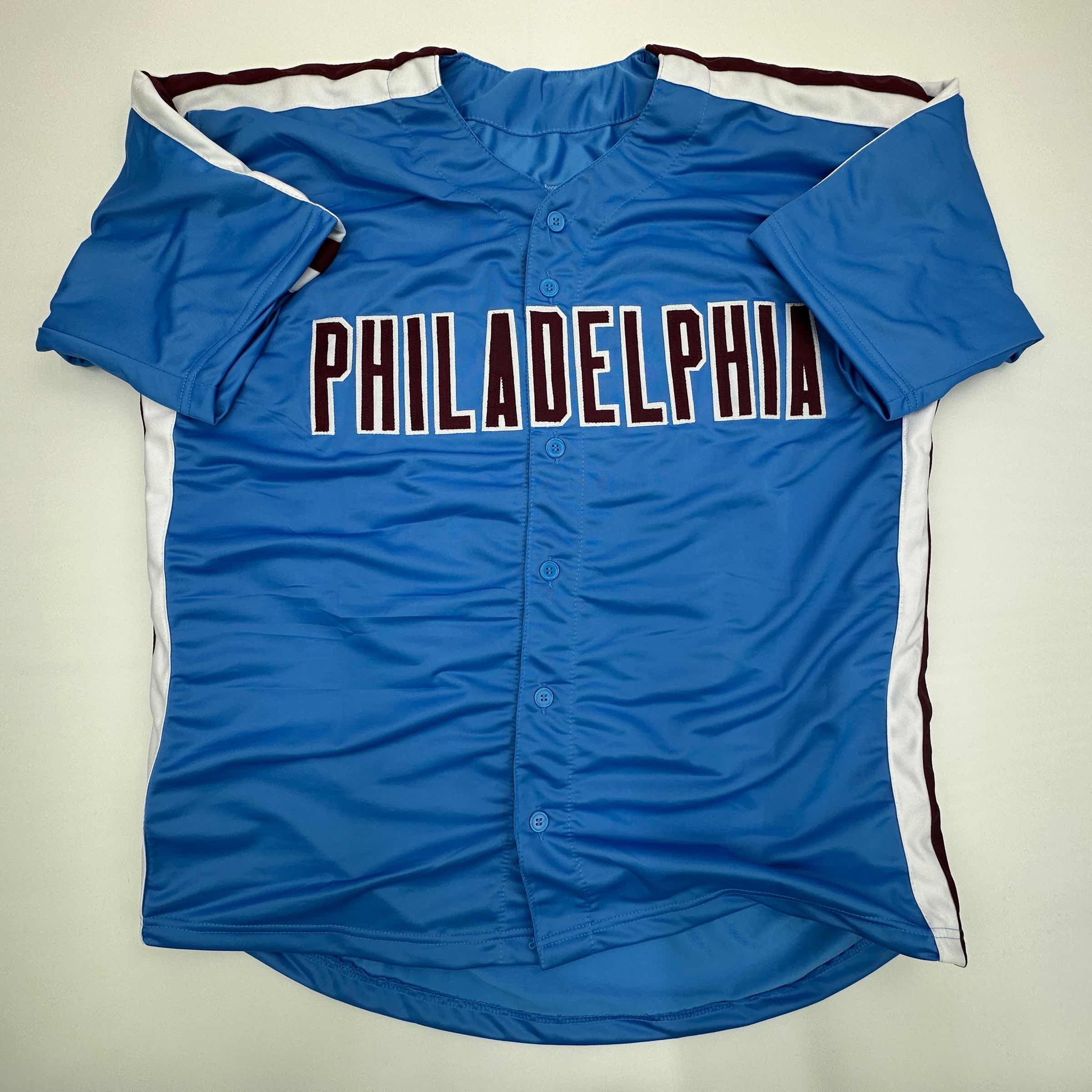 Facsimile Autographed Steve Carlton Philadelphia Blue Retro Reprint Laser Auto Baseball Jersey Size Men's XL