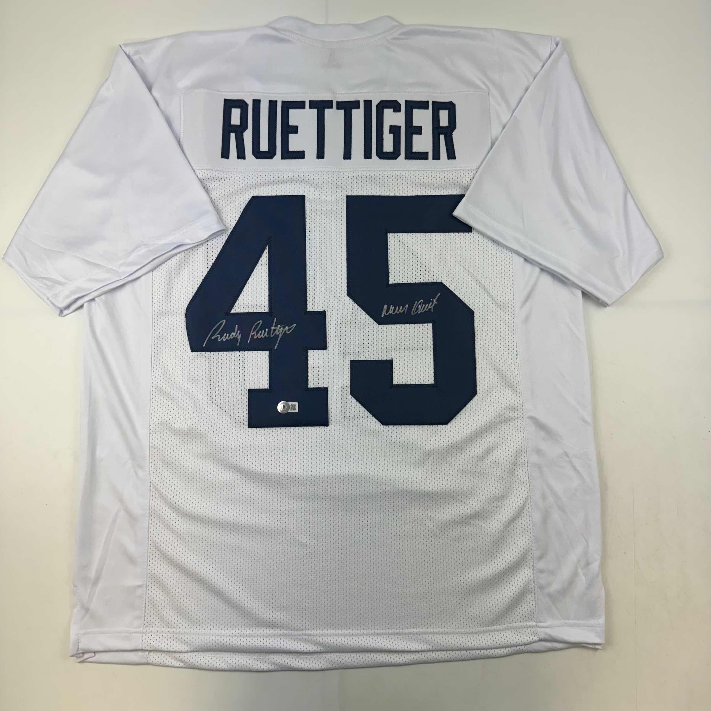 Autographed/Signed Rudy Ruettiger Notre Dame White College Football Jersey JSA COA