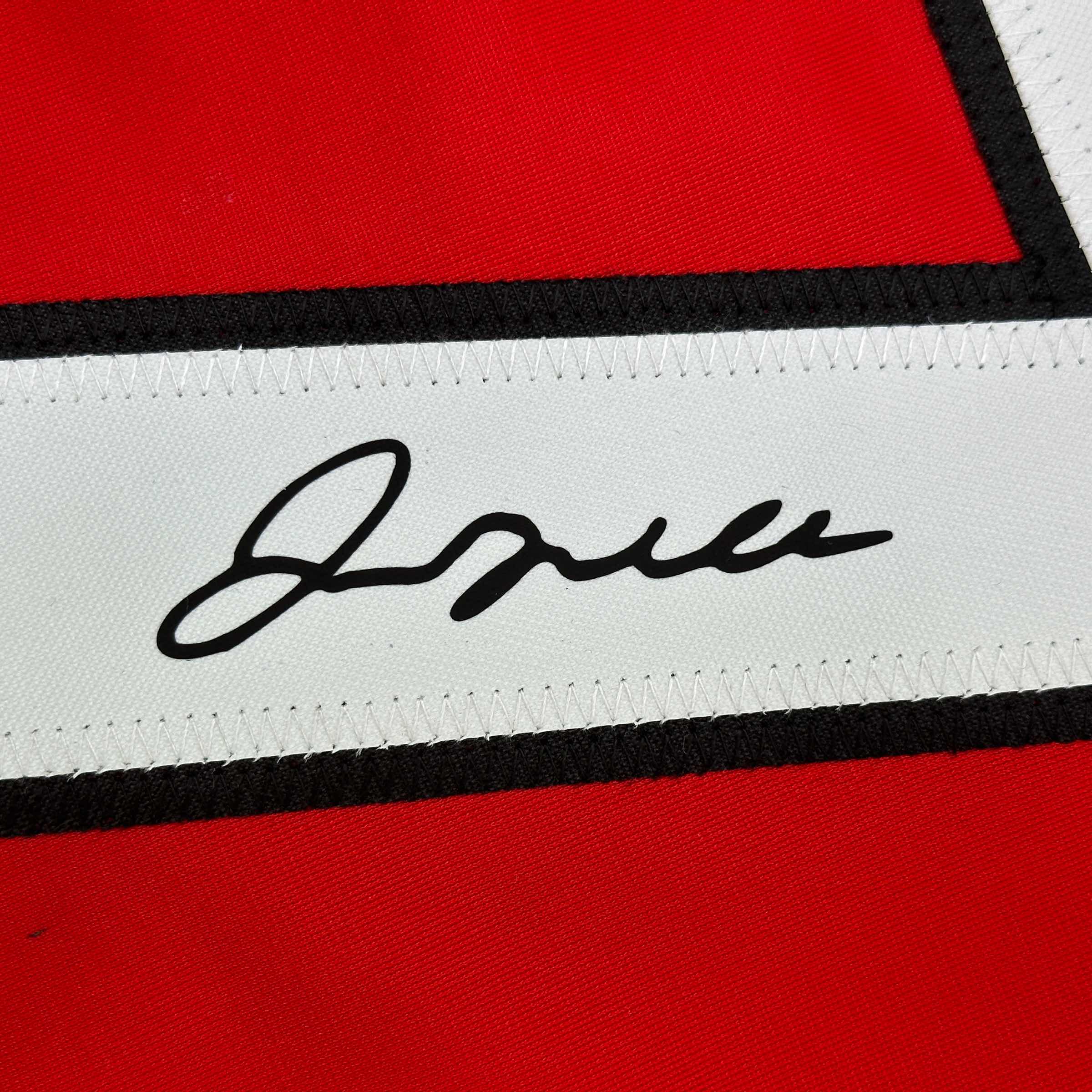 Framed Facsimile Autographed David Beckham 35x39 Manchester United Red Reprint Laser Auto Soccer Jersey