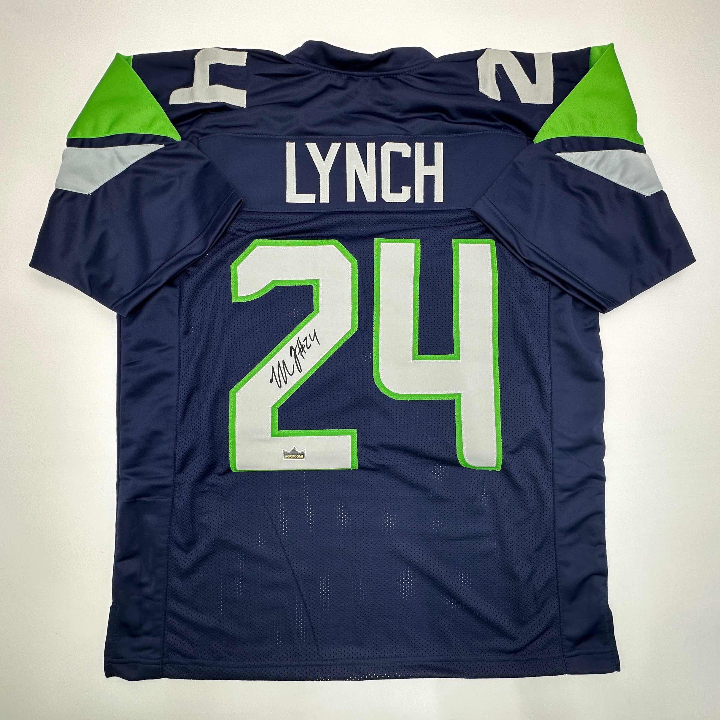 Facsimile Autographed Marshawn Lynch Seattle Blue Reprint Laser Auto Football Jersey Size Men's XL