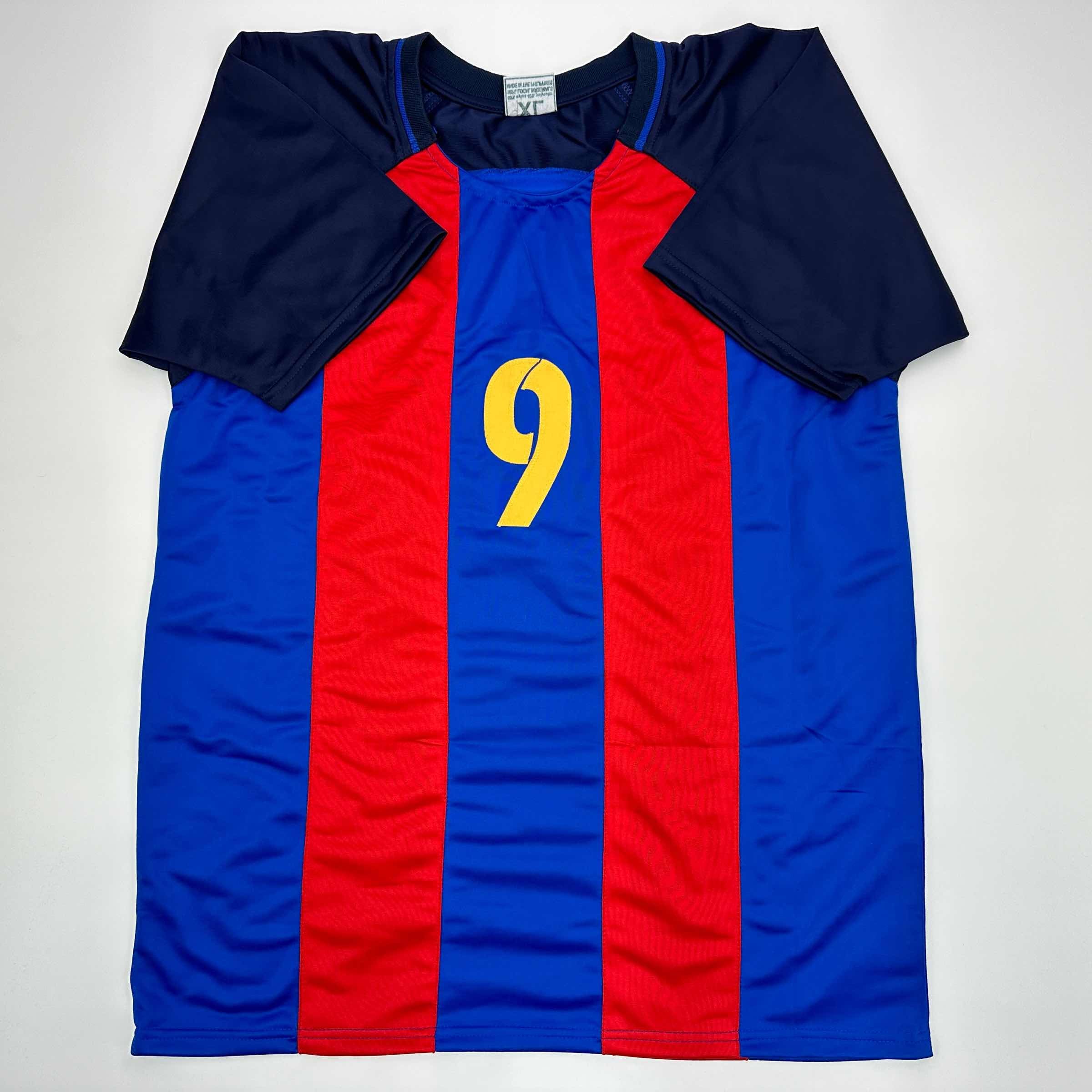 Facsimile Autographed Luis Suarez FC Barcelona Blue/Red Reprint Laser Auto Soccer Jersey Size Men's XL