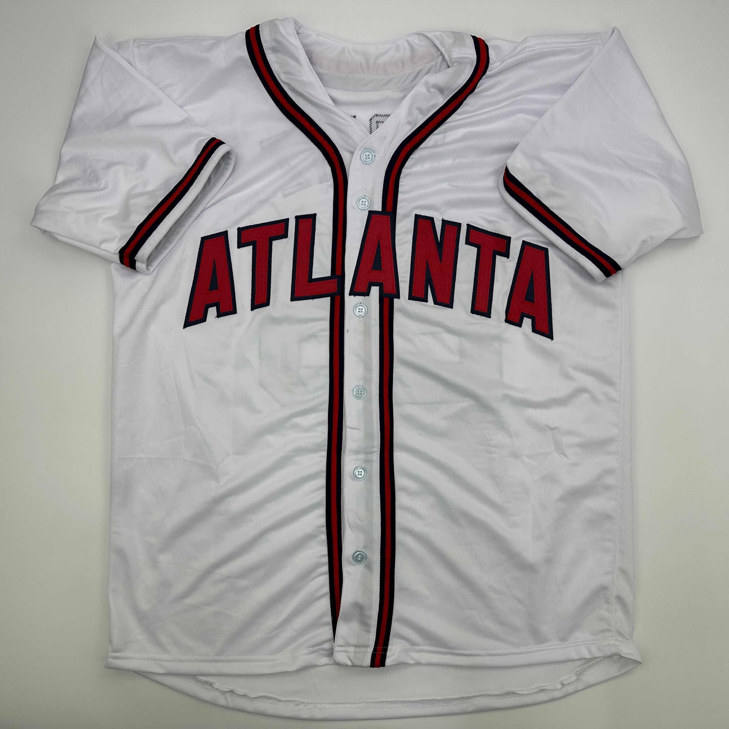 Facsimile Autographed John Smoltz Atlanta White Reprint Laser Auto Baseball Jersey Size Men's XL