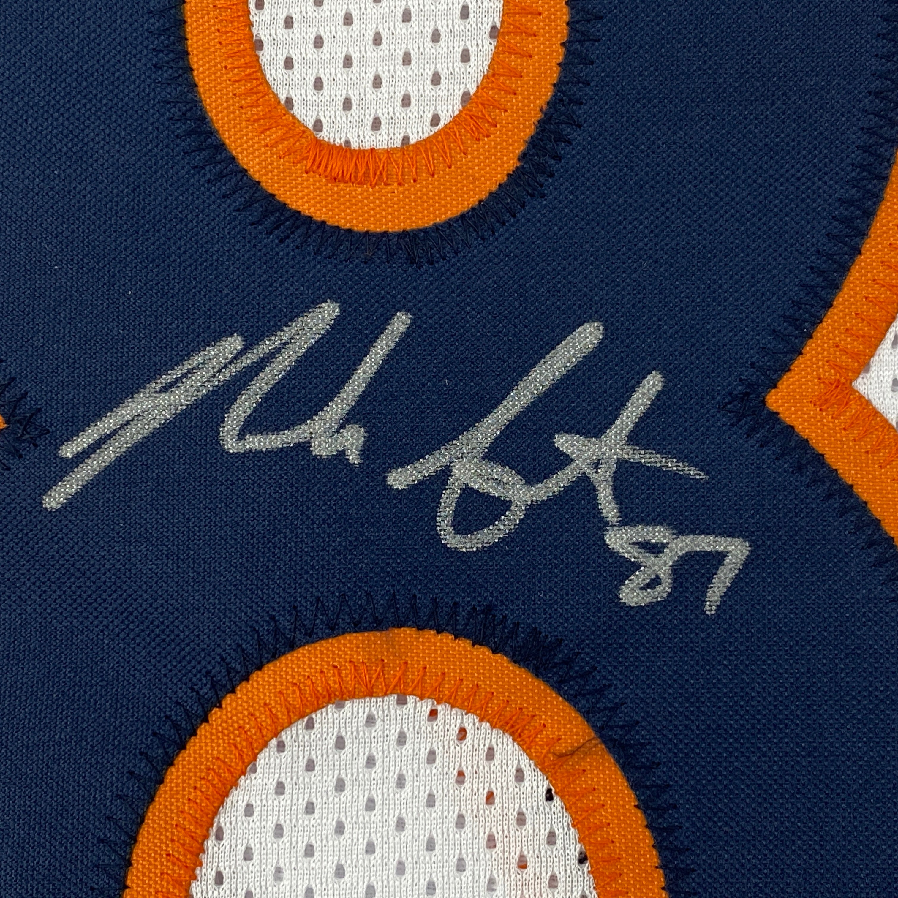 Autographed/Signed Noah Fant Denver White Football Jersey Beckett BAS COA
