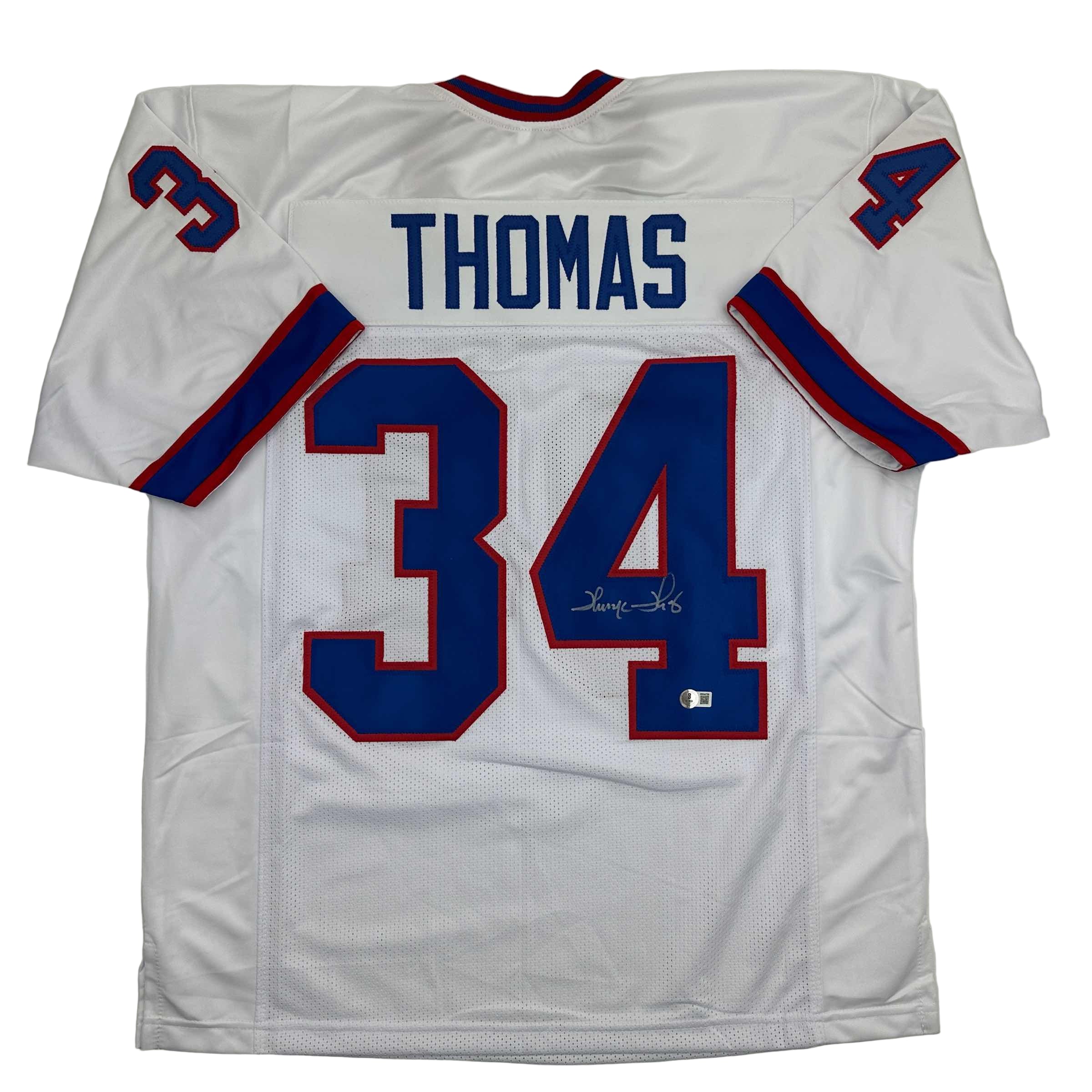 Autographed/Signed Thurman Thomas Buffalo White Football Jersey Beckett BAS COA