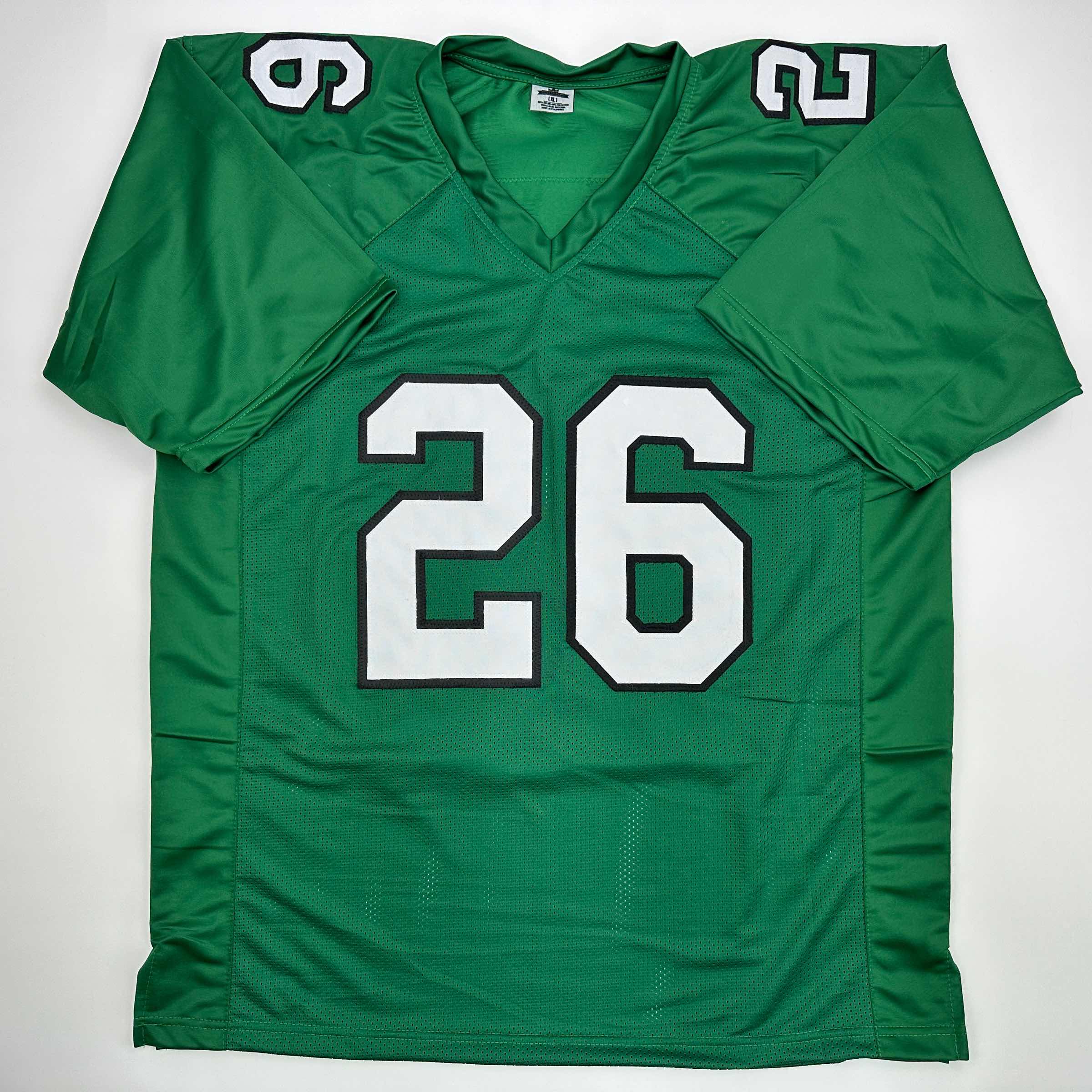 Autographed/Signed Saquon Barkley Philadelphia Kelly Green Football Jersey Beckett BAS COA