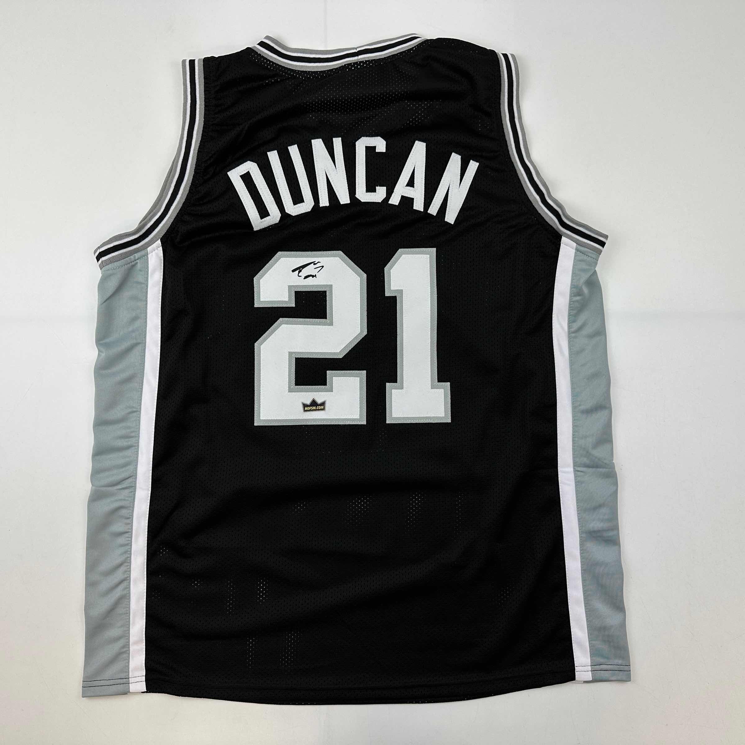 Facsimile Autographed Tim Duncan San Antonio Black Reprint Laser Auto Basketball Jersey Size Men's XL