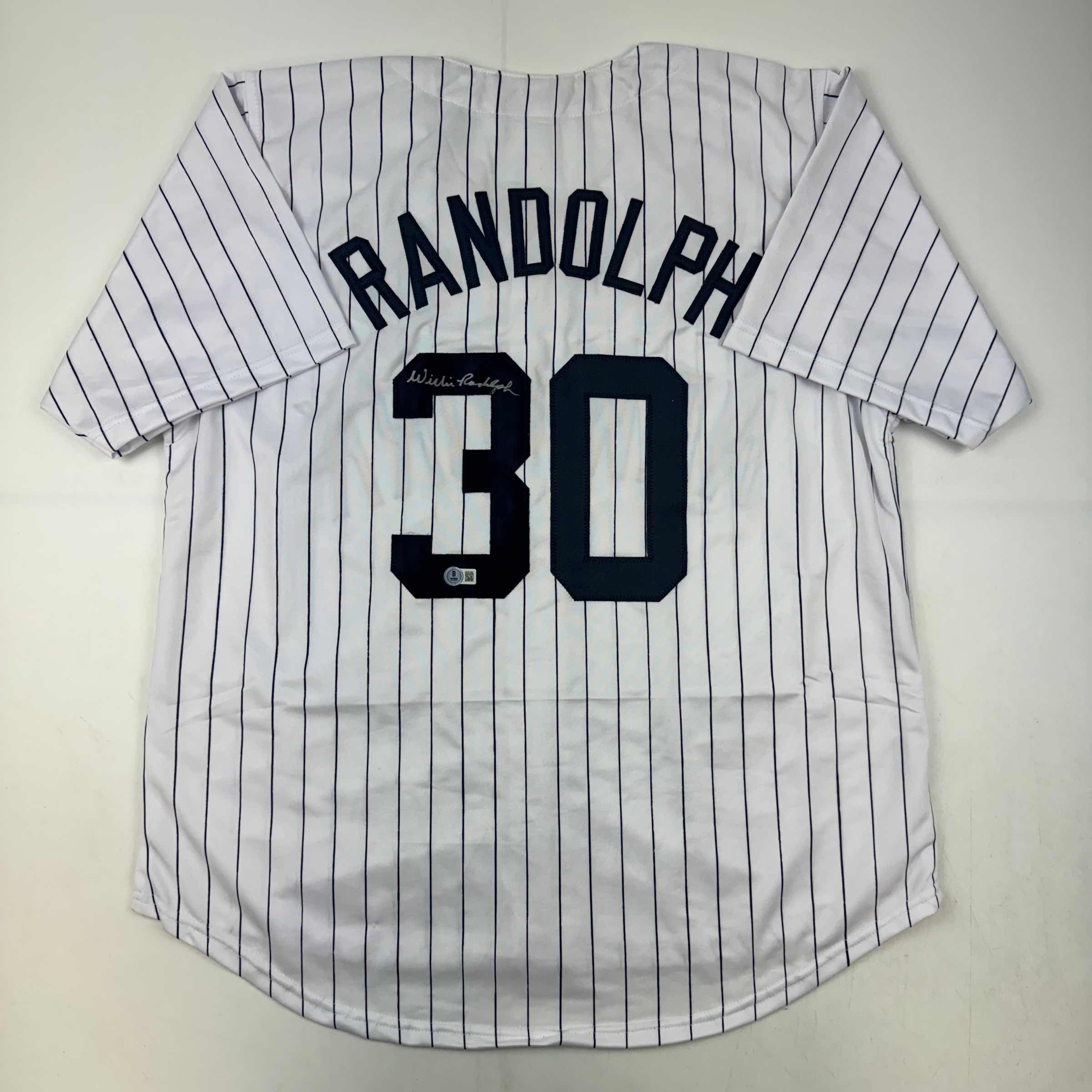Autographed/Signed Willie Randolph New York Pinstripe Baseball Jersey Beckett BAS COA