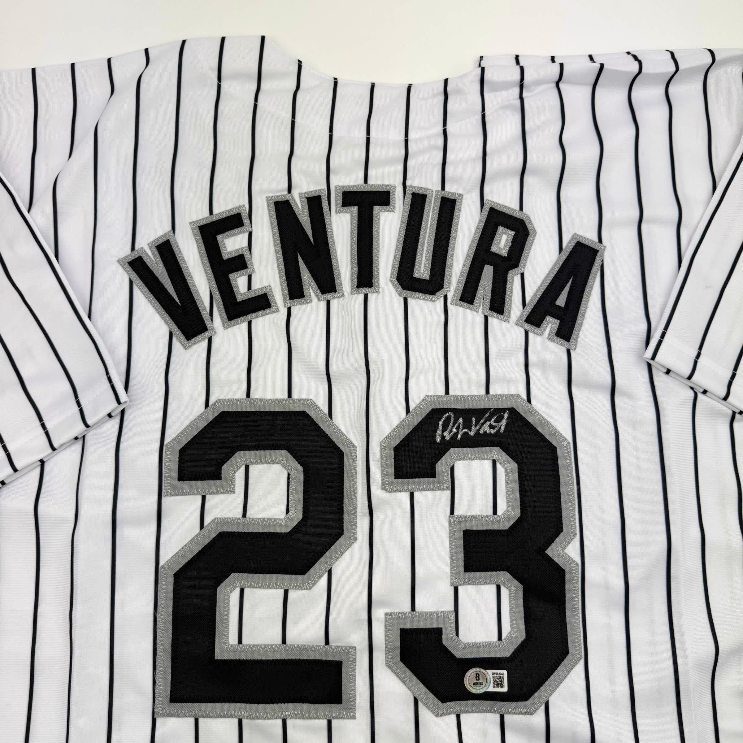 Autographed/Signed Robin Ventura Chicago Pinstripe Baseball Jersey Beckett BAS COA