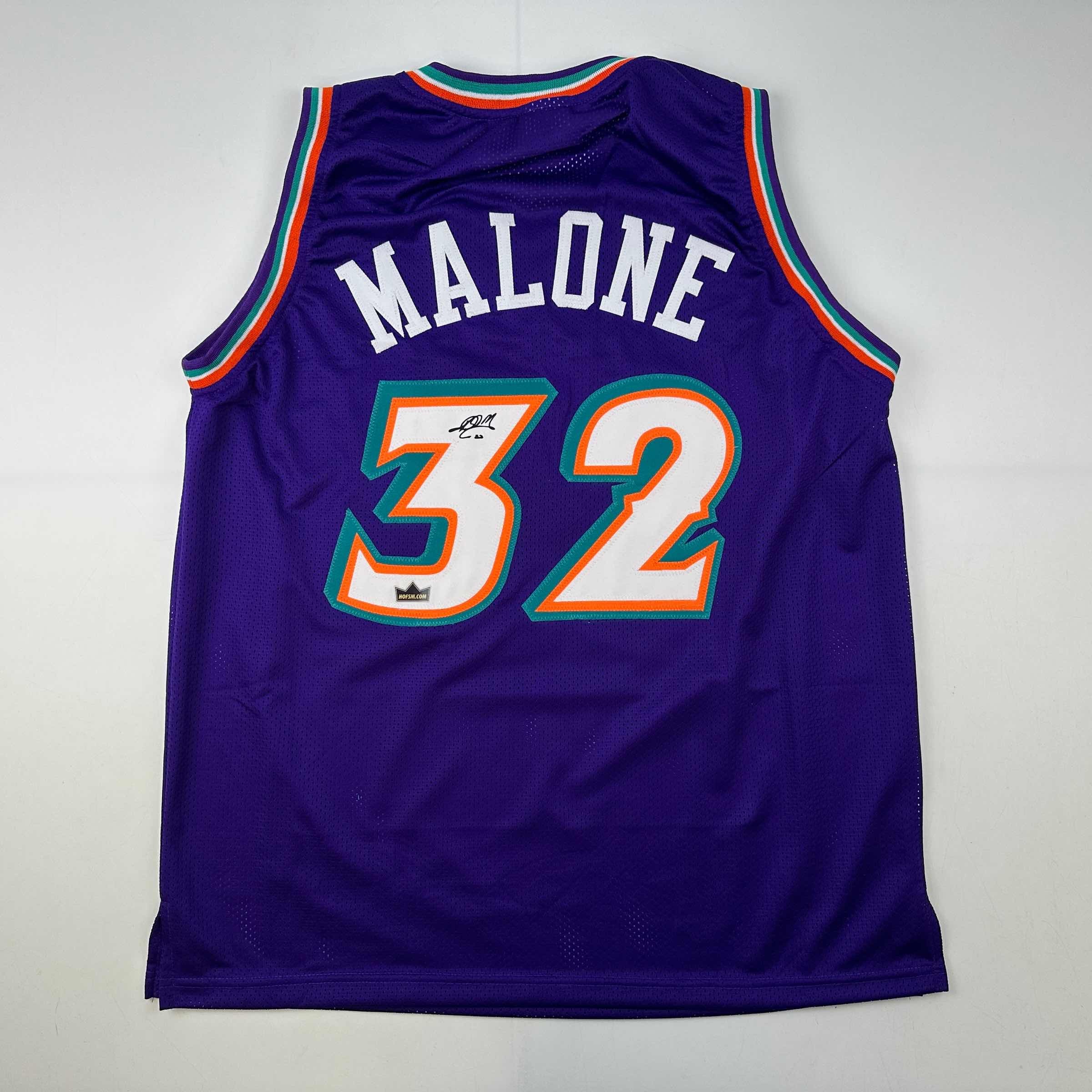 Facsimile Autographed Karl Malone Utah Purple Reprint Laser Auto Basketball Jersey Size Men's XL