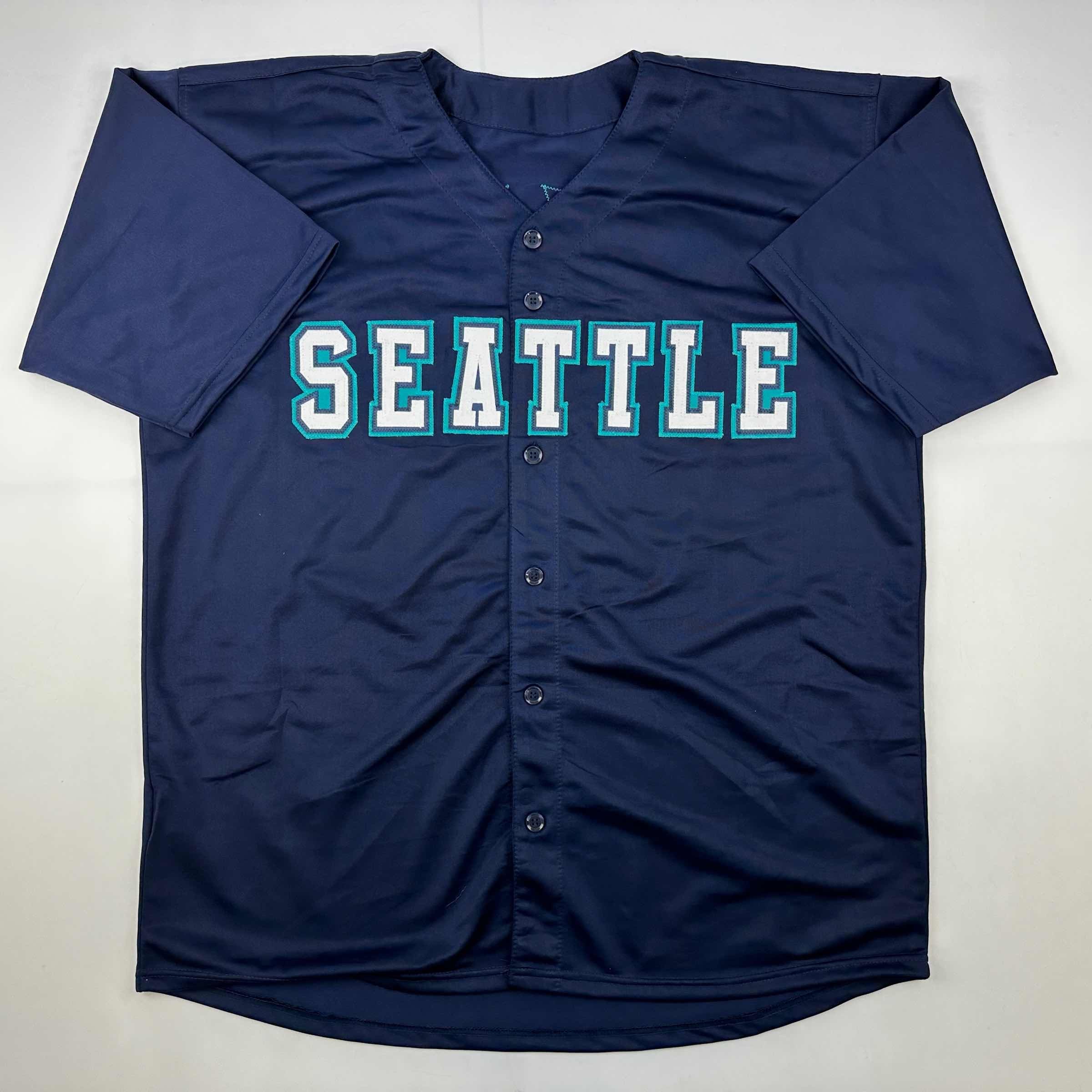 Facsimile Autographed Ichiro Suzuki Seattle Blue Reprint Laser Auto Baseball Jersey Size Men's XL