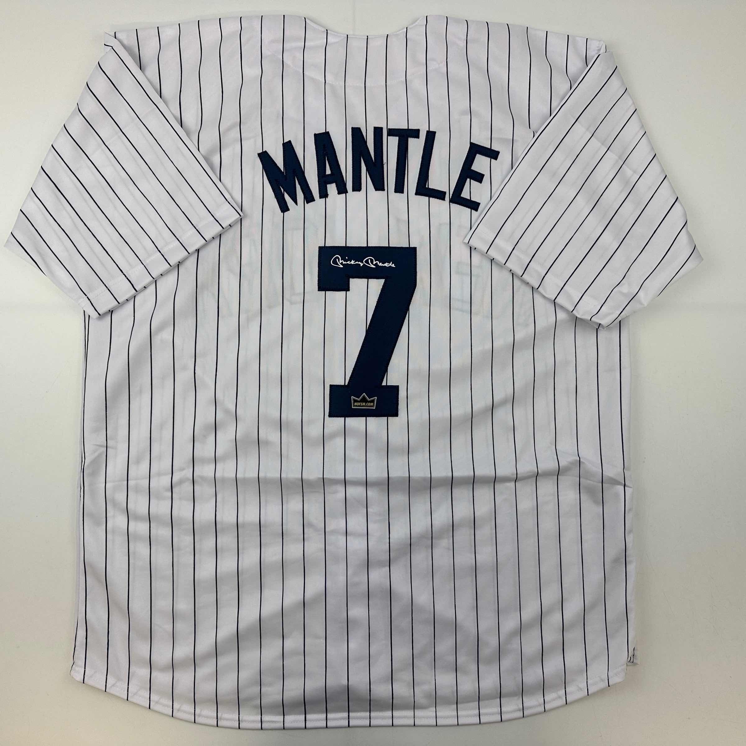 Facsimile Autographed Mickey Mantle New York Pinstripe Reprint Laser Auto Baseball Jersey Size Men's XL