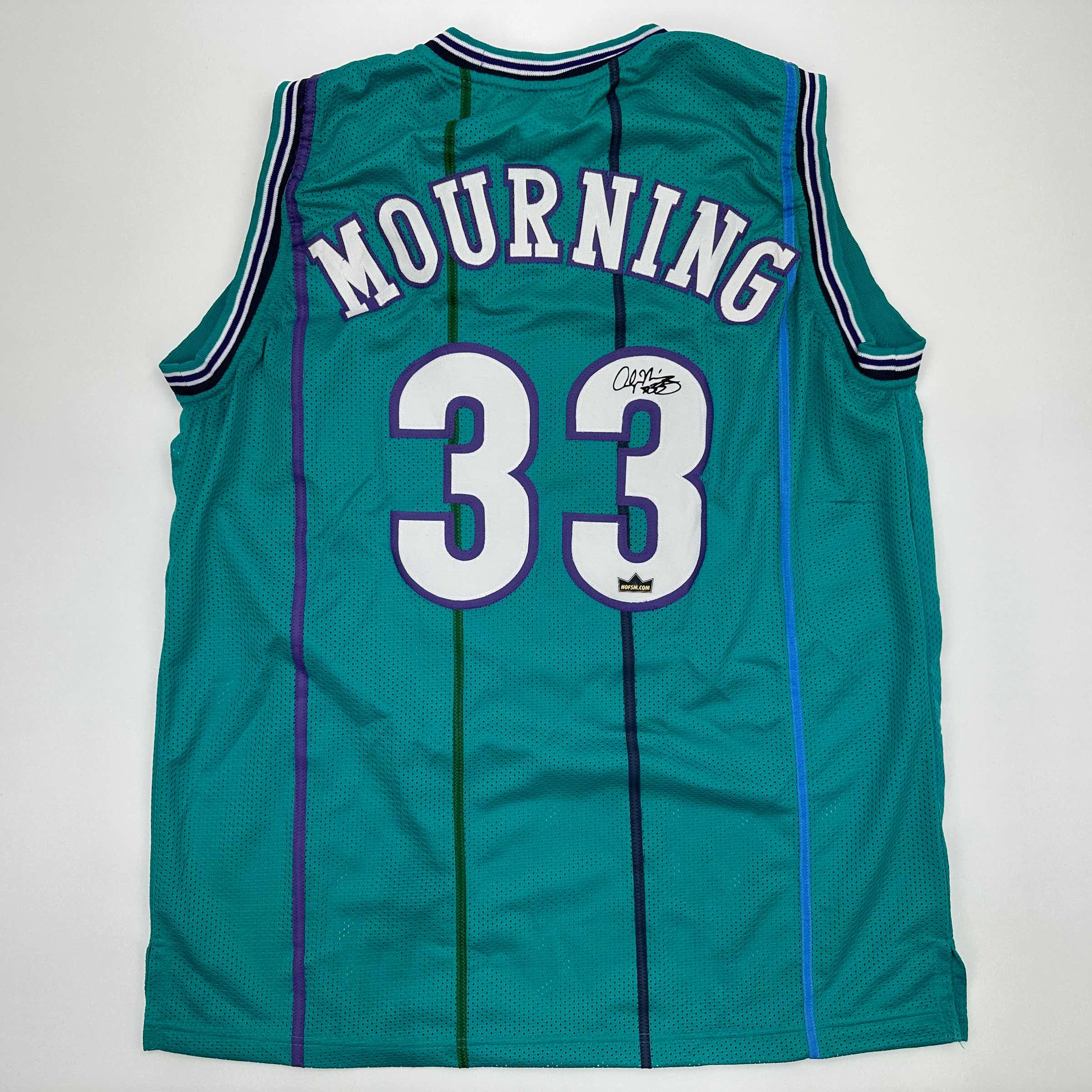 Facsimile Autographed Alonzo Mourning Charlotte Teal Reprint Laser Auto Basketball Jersey Size Men's XL