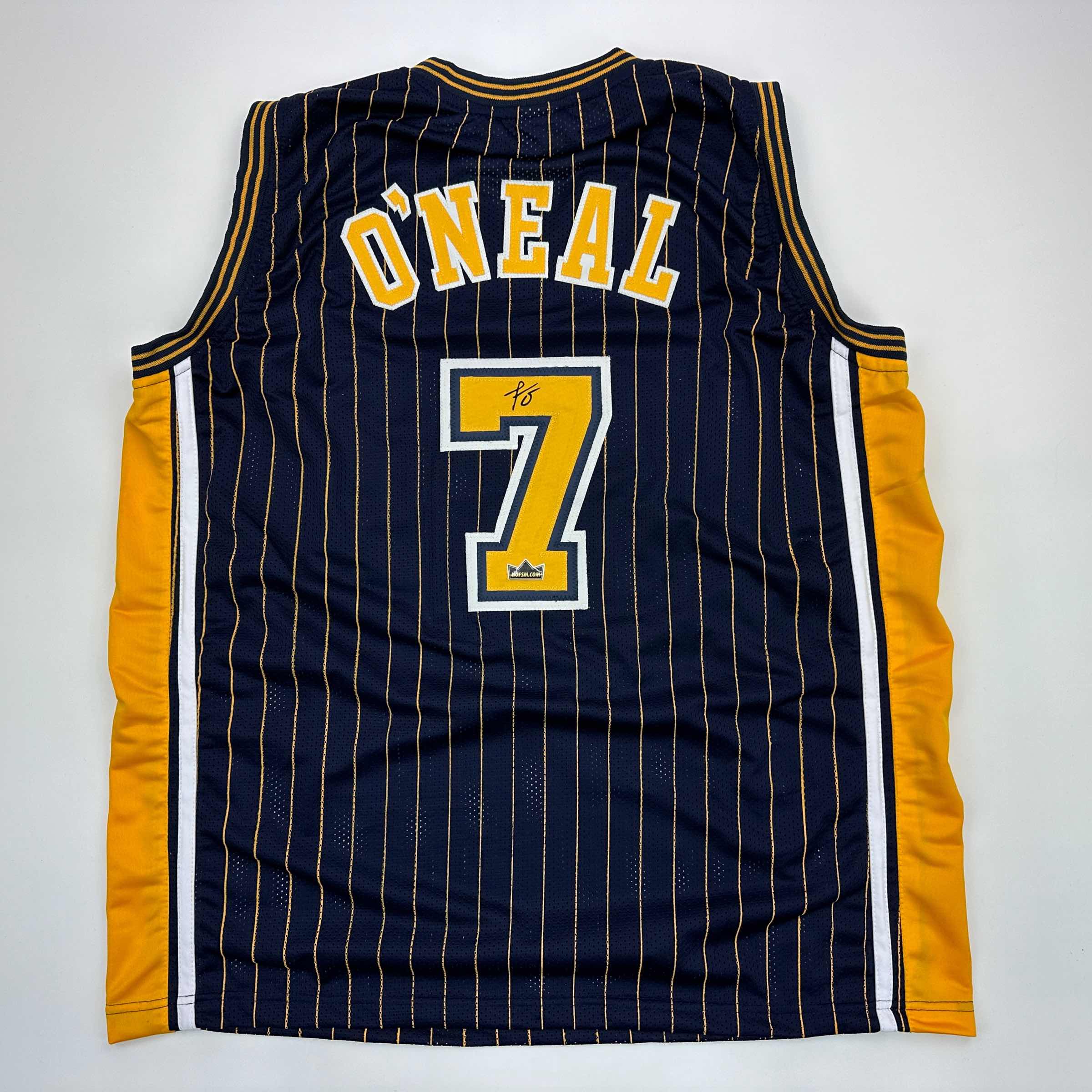 Facsimile Autographed Jermaine O'Neal Indiana Blue Pinstripe Reprint Laser Auto Basketball Jersey Size Men's XL