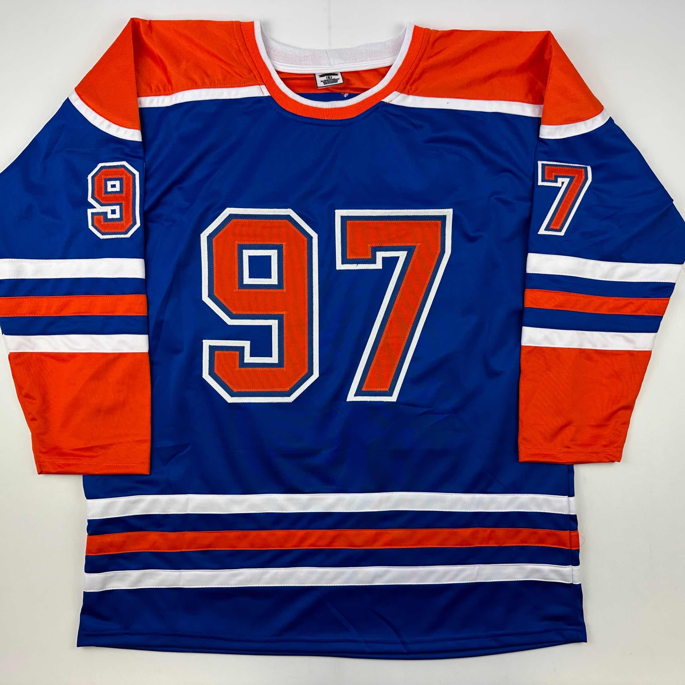 Facsimile Autographed Connor McDavid Edmonton Blue Reprint Laser Auto Hockey Jersey Size Men's XL
