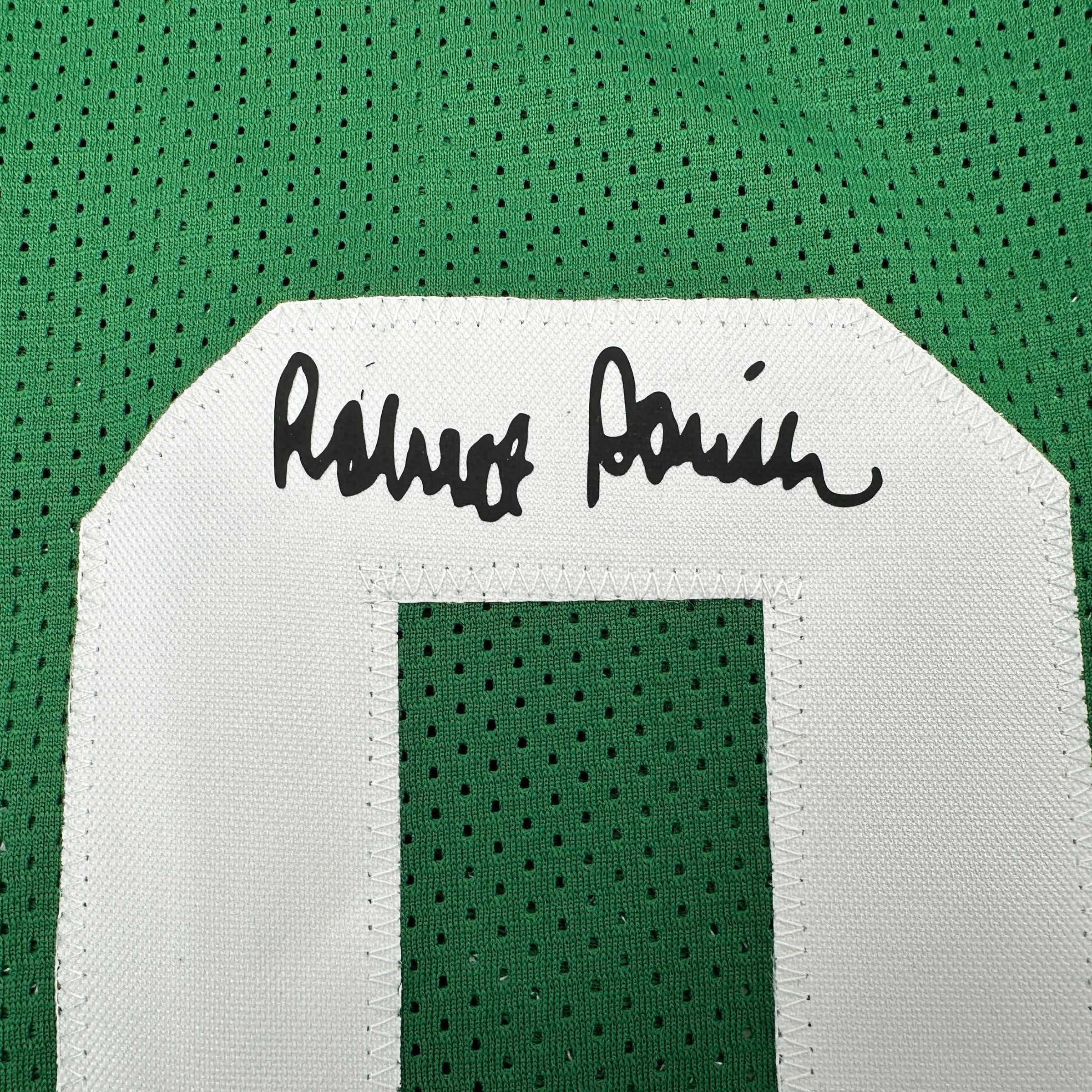 Framed Facsimile Autographed Robert Parish 35x39 Boston Green Reprint Laser Auto Basketball Jersey
