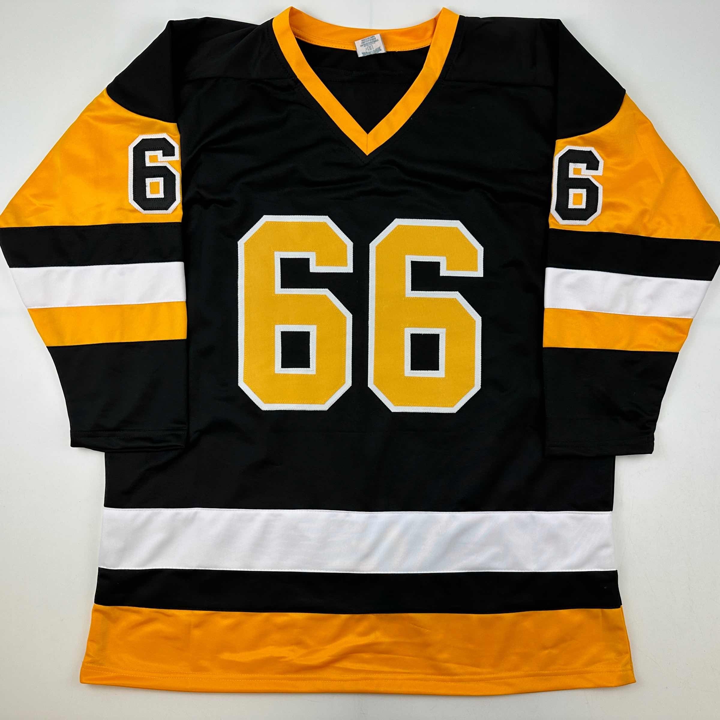 Facsimile Autographed Mario Lemieux Pittsburgh Black Reprint Laser Auto Hockey Jersey Size Men's XL