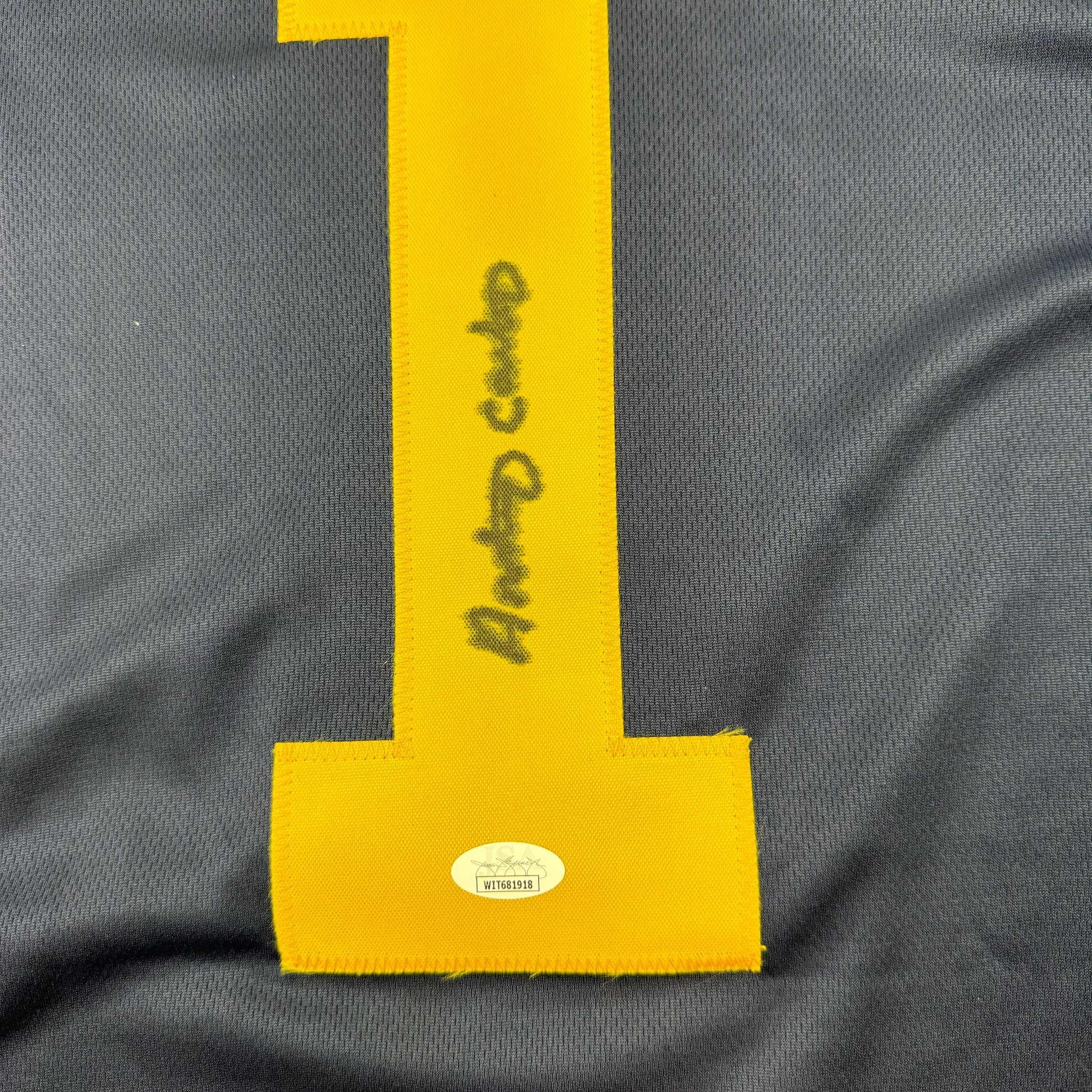 Framed Autographed/Signed Anthony Carter 35x39 Michigan Blue College Football Jersey JSA COA