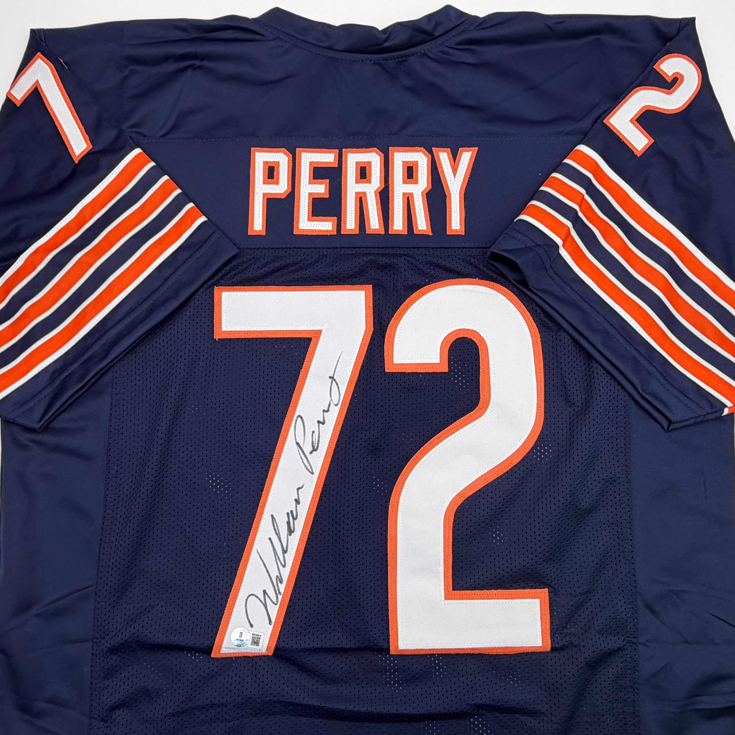 Autographed/Signed William Perry The Refrigerator Chicago Blue Football Jersey Beckett BAS COA