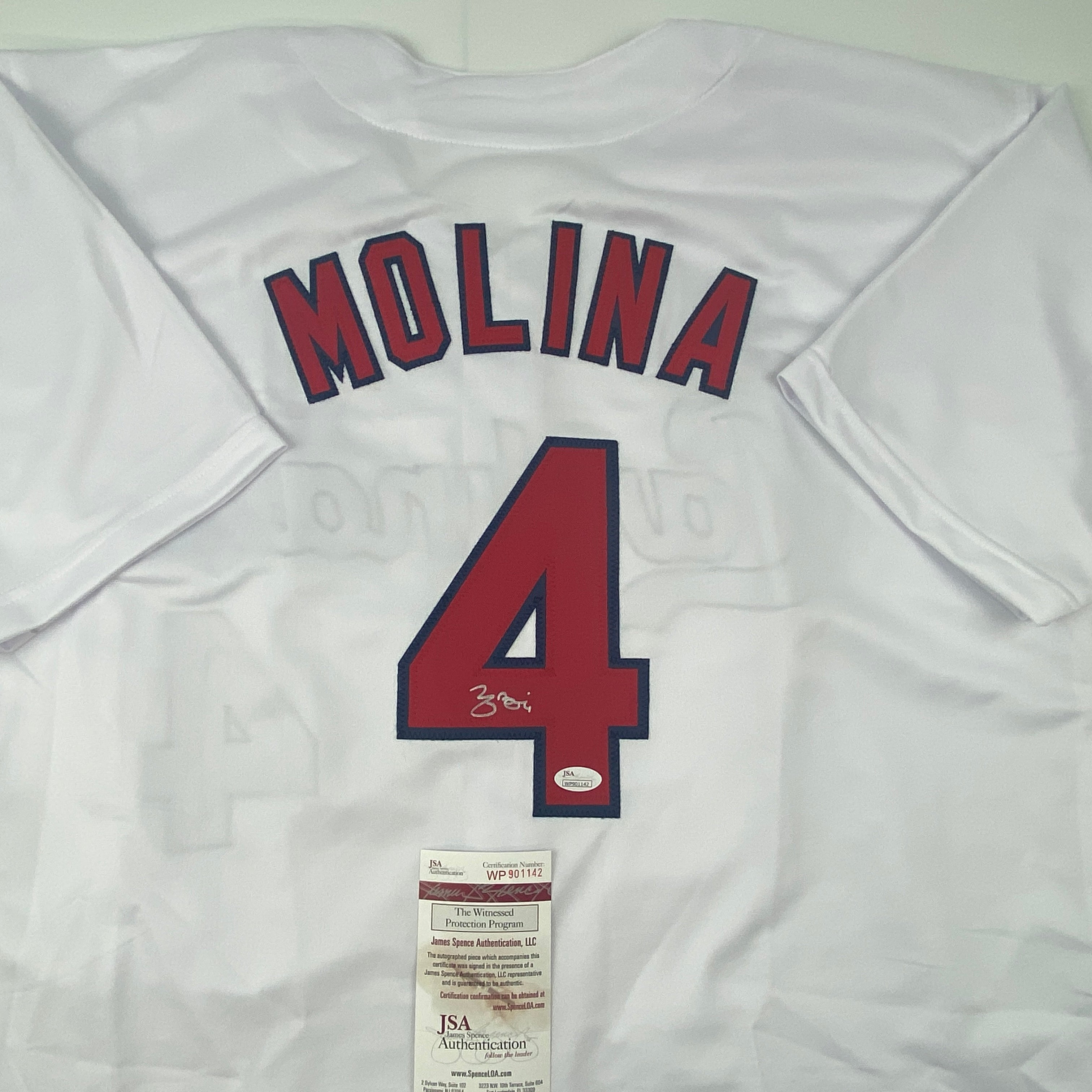 Autographed/Signed Yadier Molina St. Louis White Baseball Jersey JSA COA